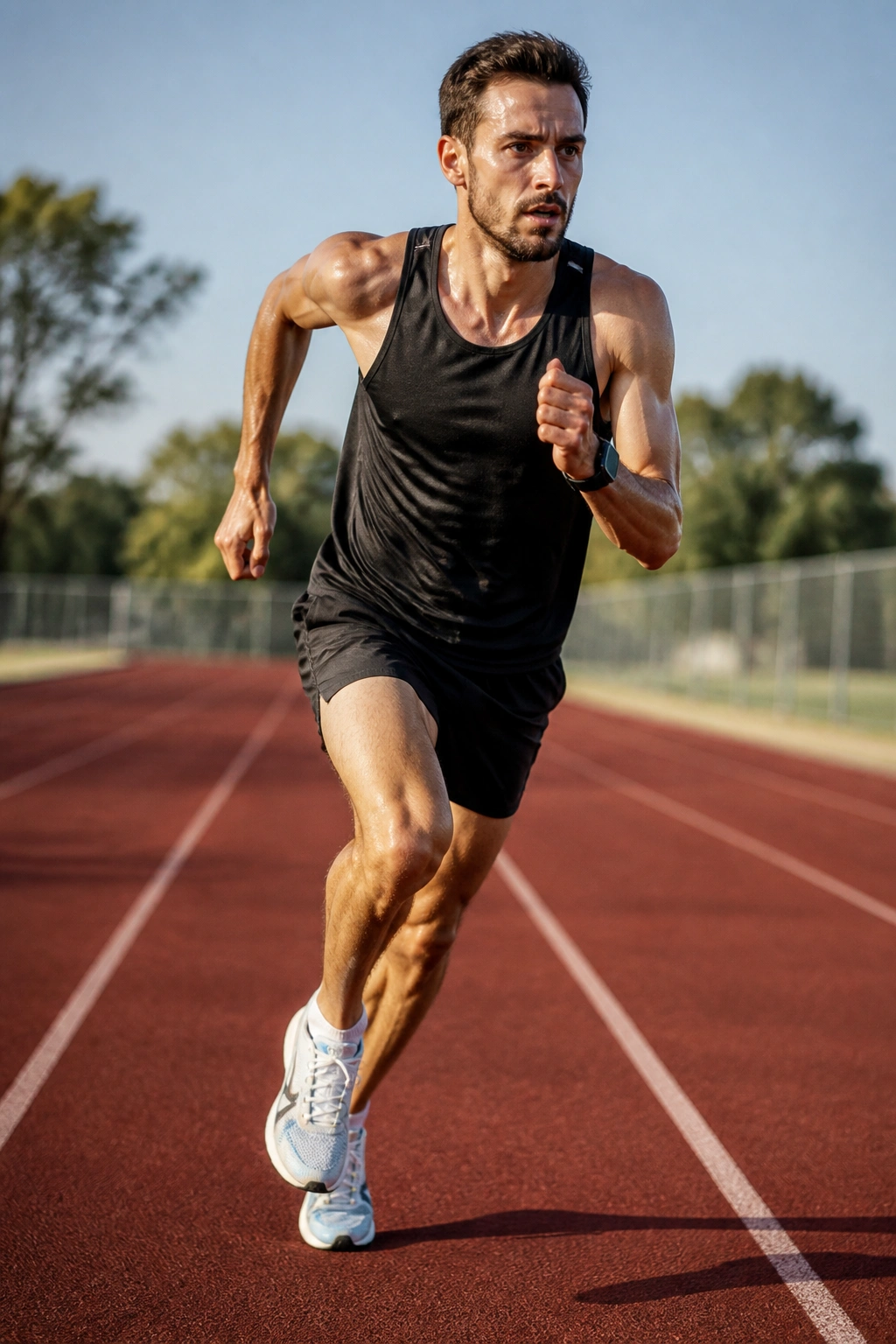 Runner performing a short, intense 20-minute workout on track