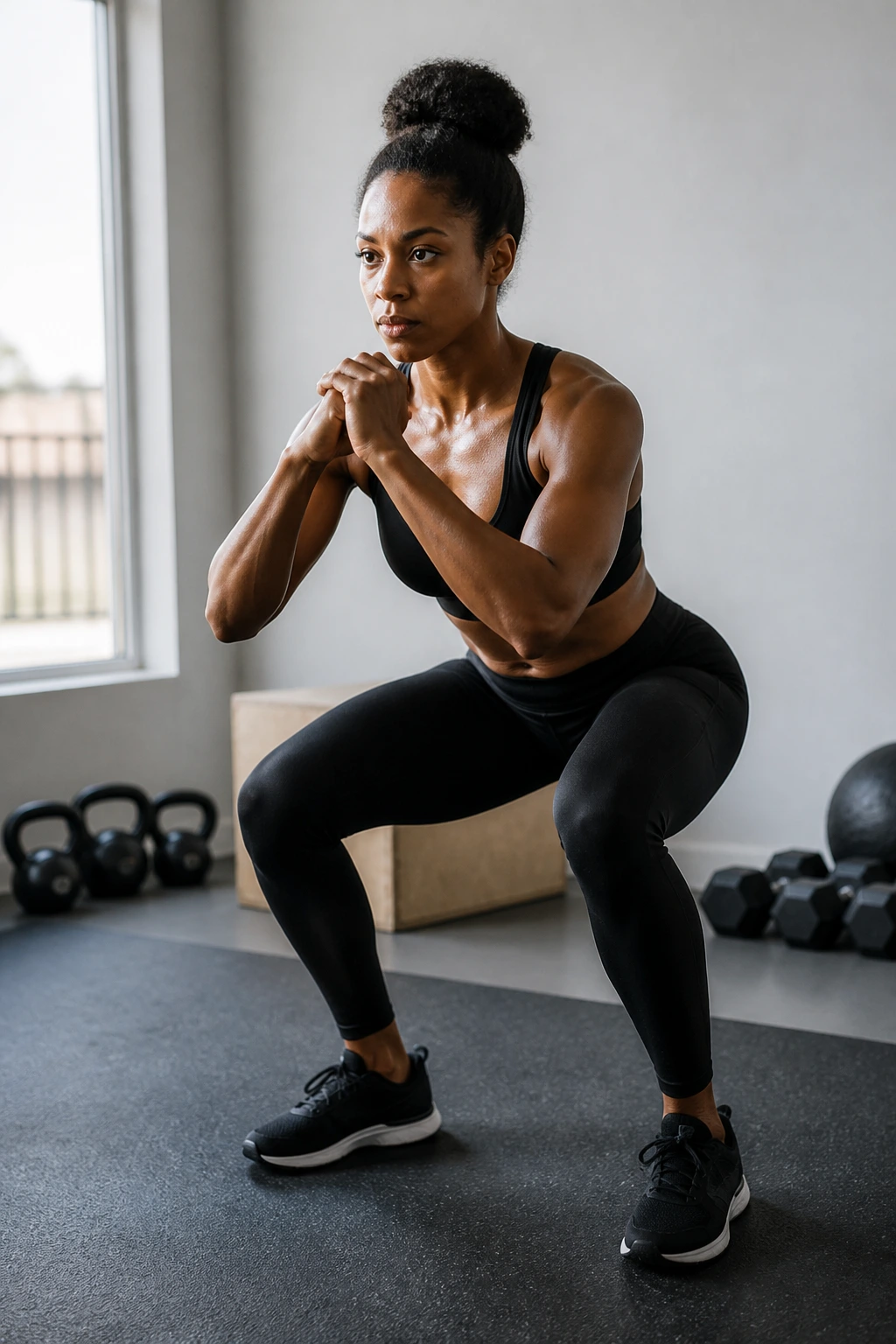 Real person performing timer-based circuit exercise in a home gym