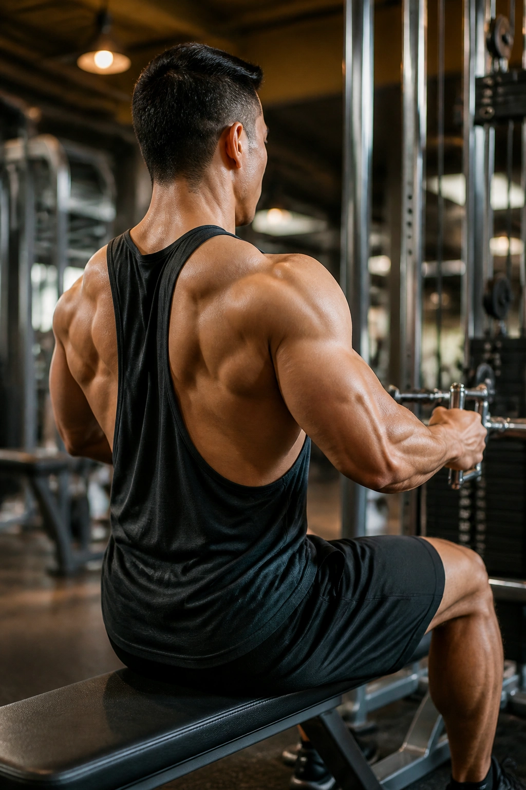Lifter performing a cable row emphasizing torso