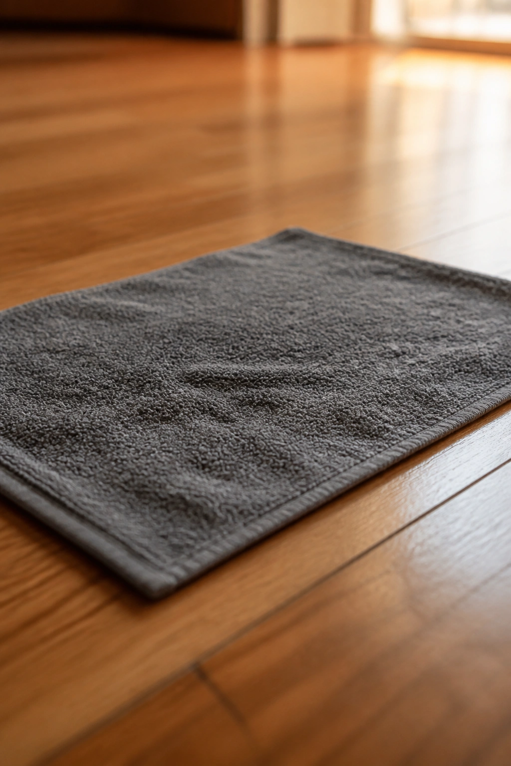 Close-up of a towel sliding on a smooth wooden floor for towel-floor circuit