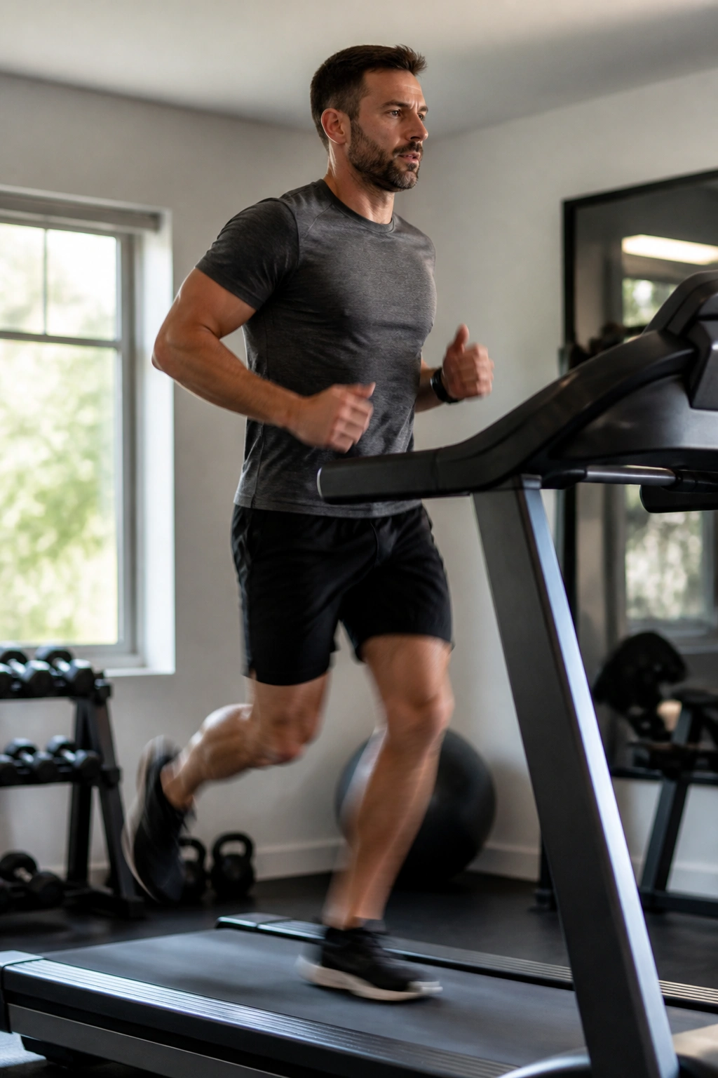 Runner on treadmill performing over-under tempo workout