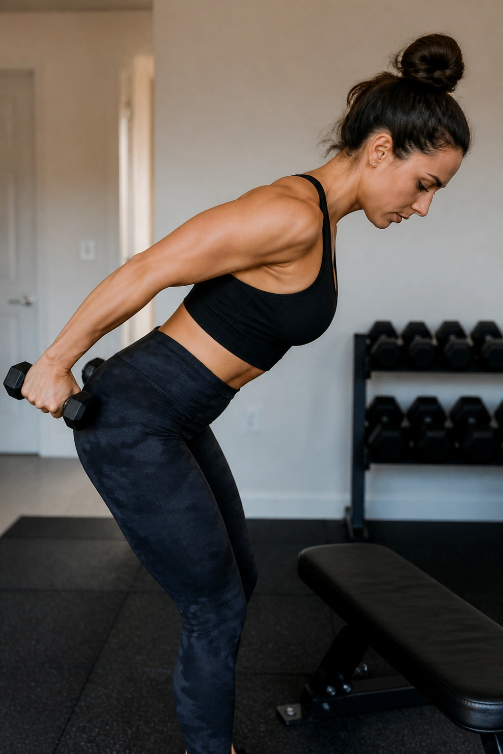 Arm extended back in a slow, controlled triceps kickback