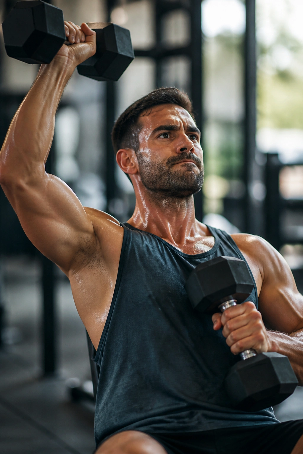 Close-up of athlete performing upper body push-pull superset