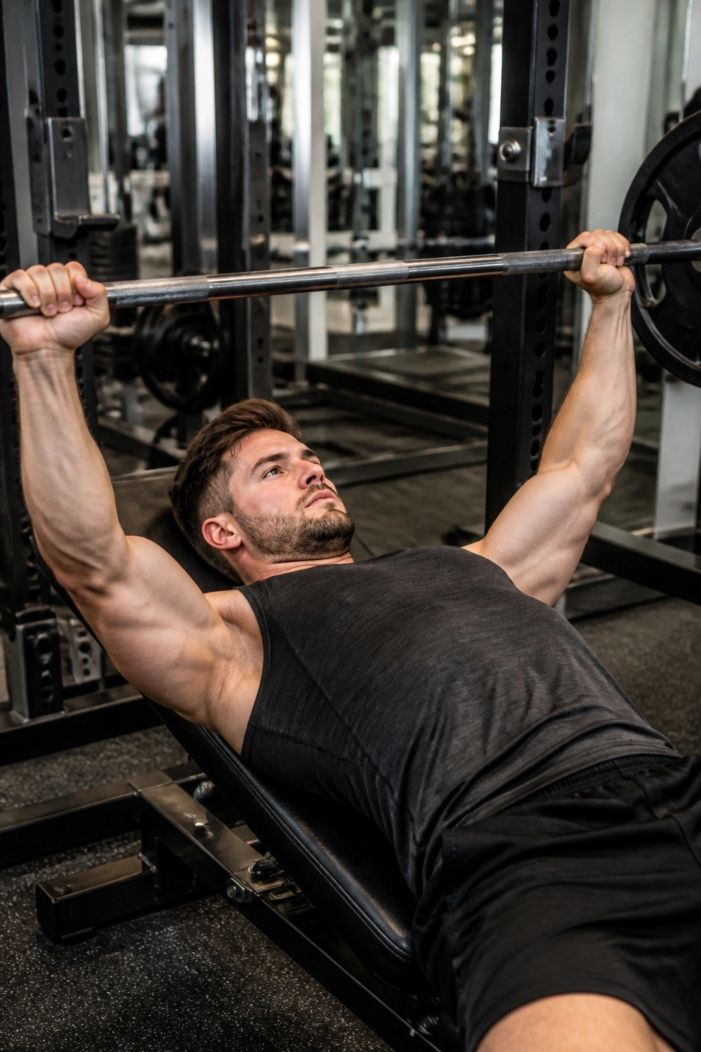 Medium close-up of bench press in gym