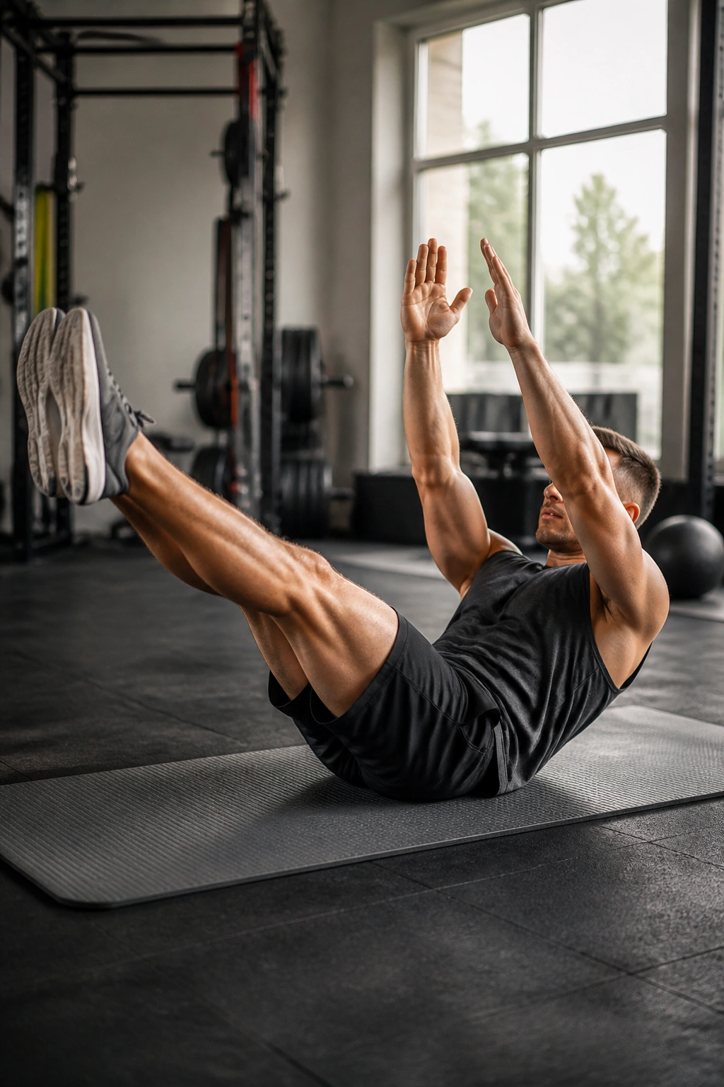 Athlete in V-Up position with core engaged.