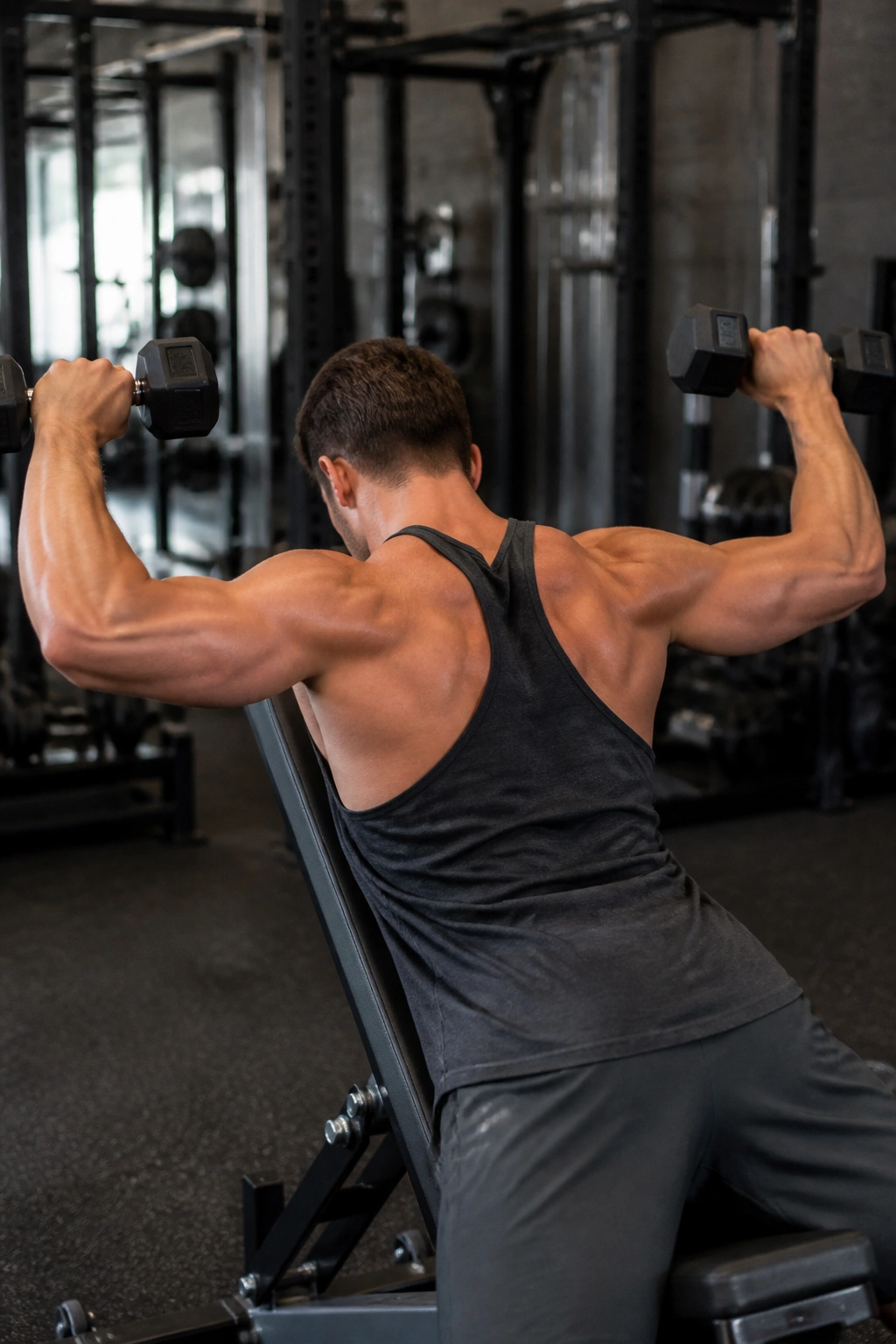 Close-up of person performing W and Y raises on incline bench