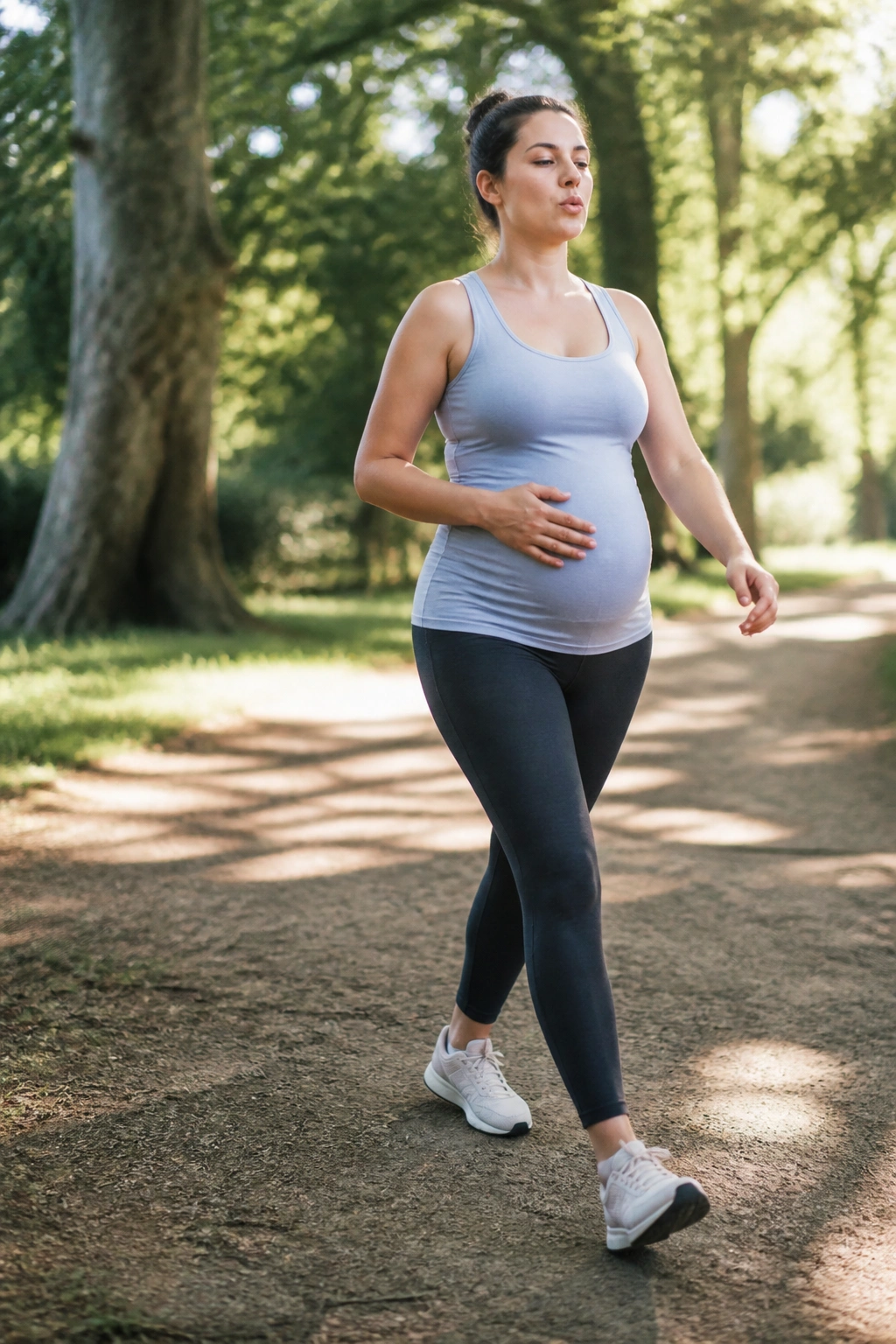 Person walking outdoors with coordinated exhale