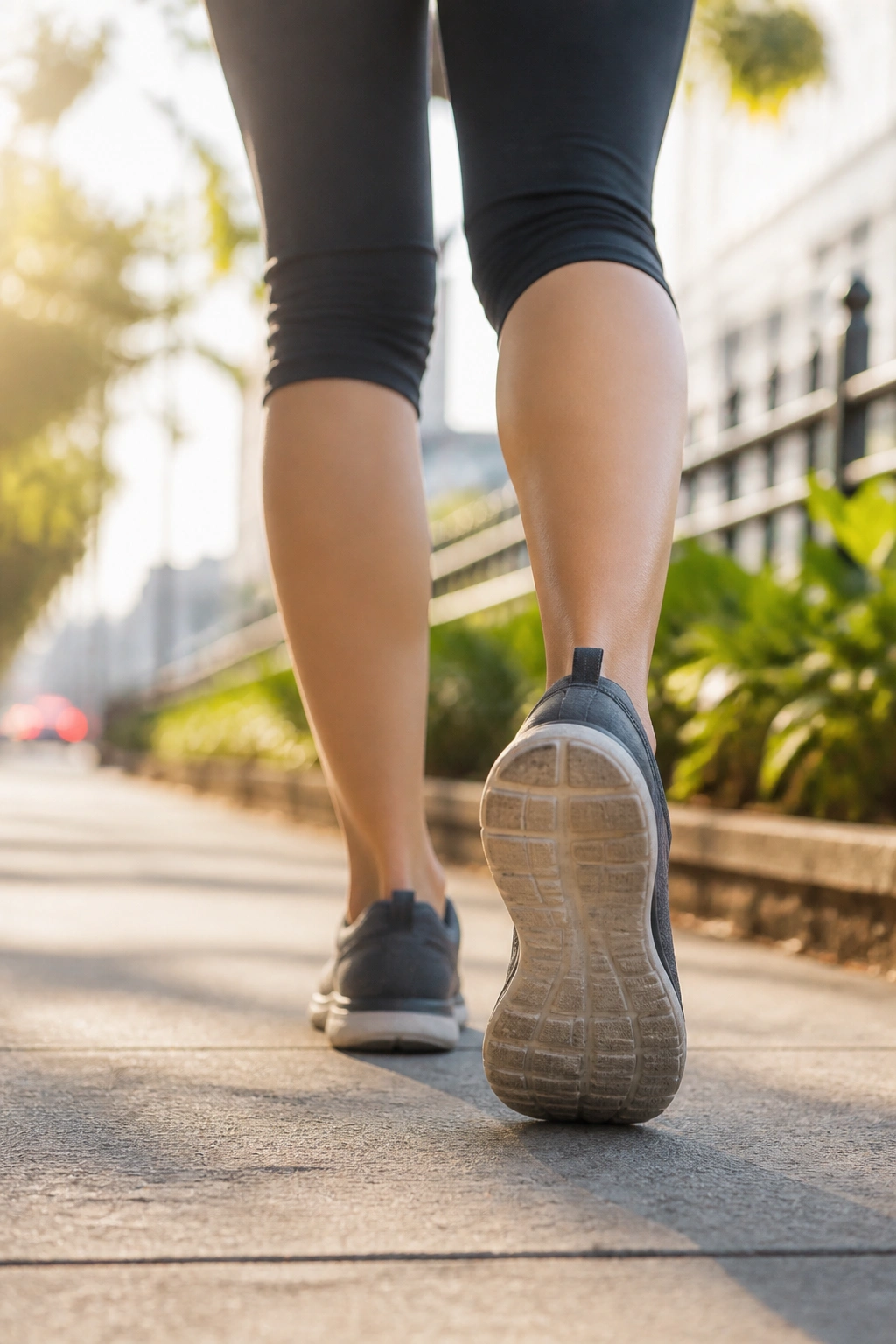 Legs in mid-step while walking outdoors for 10k steps