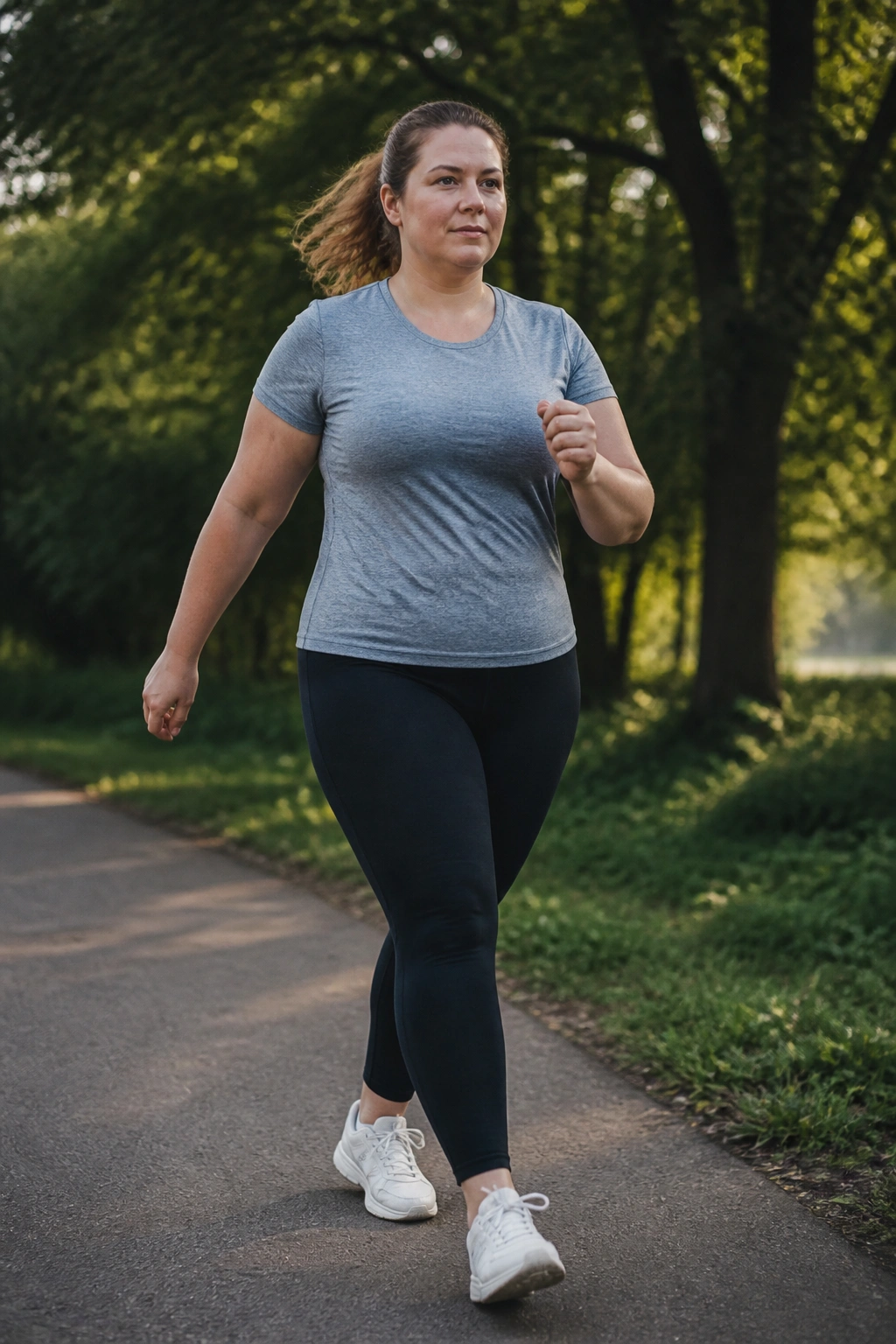 Person walking briskly on a park path for Fat-Loss and Walking Challenge