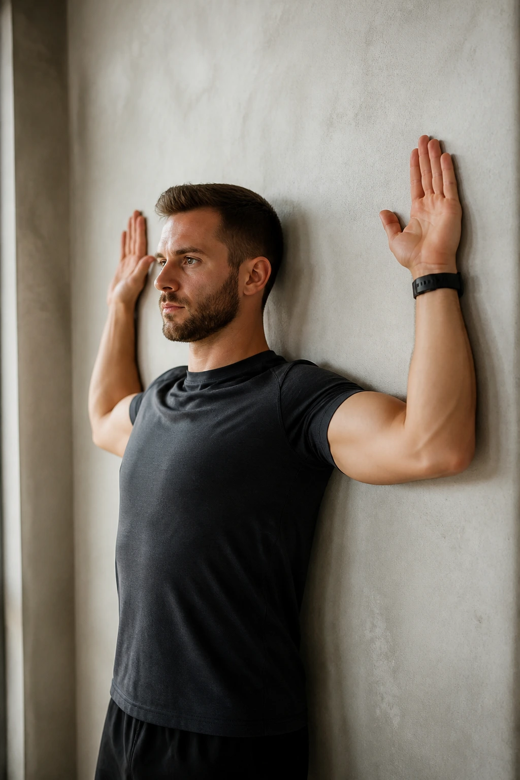Mid-torso shot of wall angels demonstrating clean overhead reach