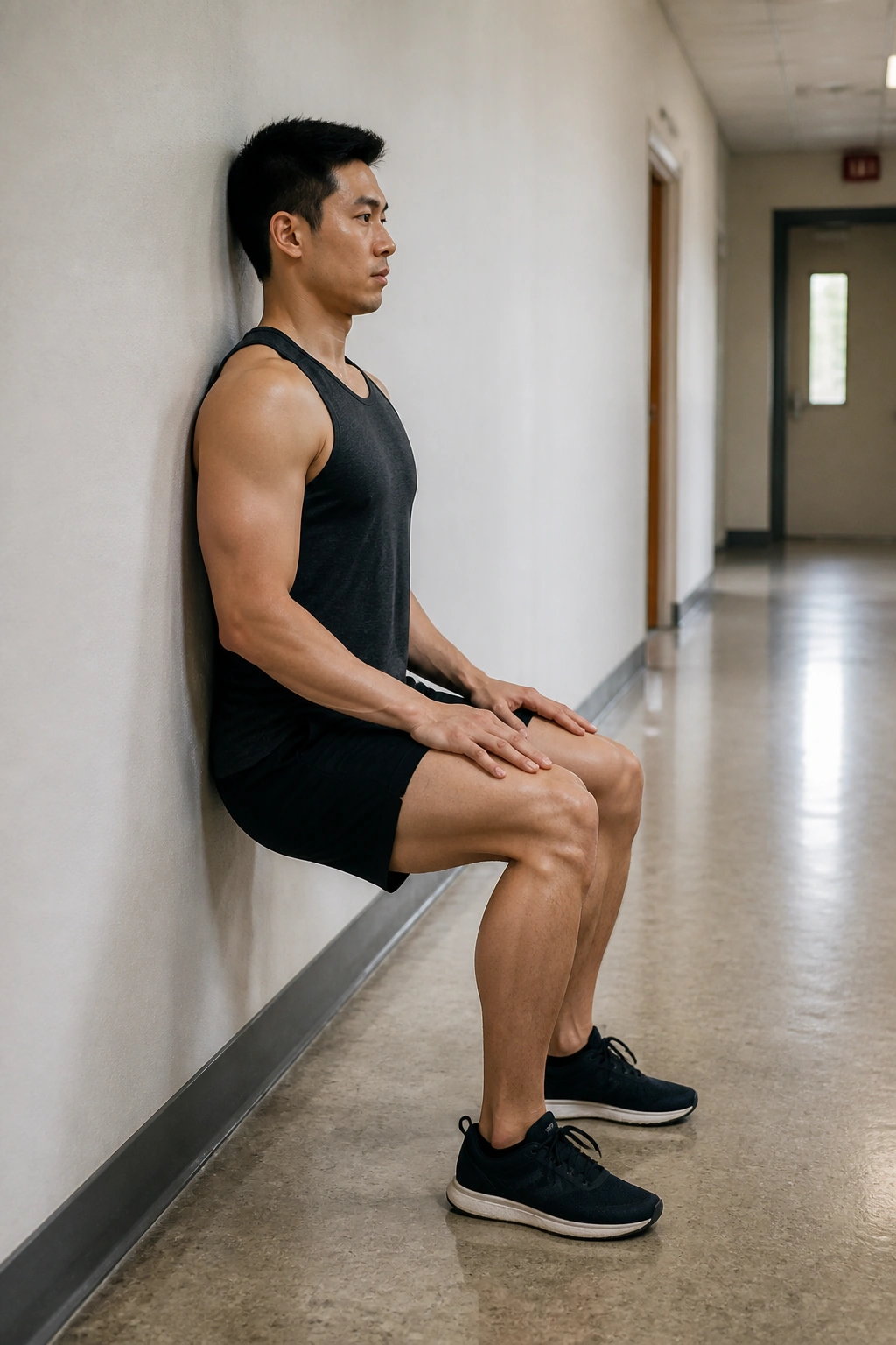 Person in a wall sit holding a static position against the wall