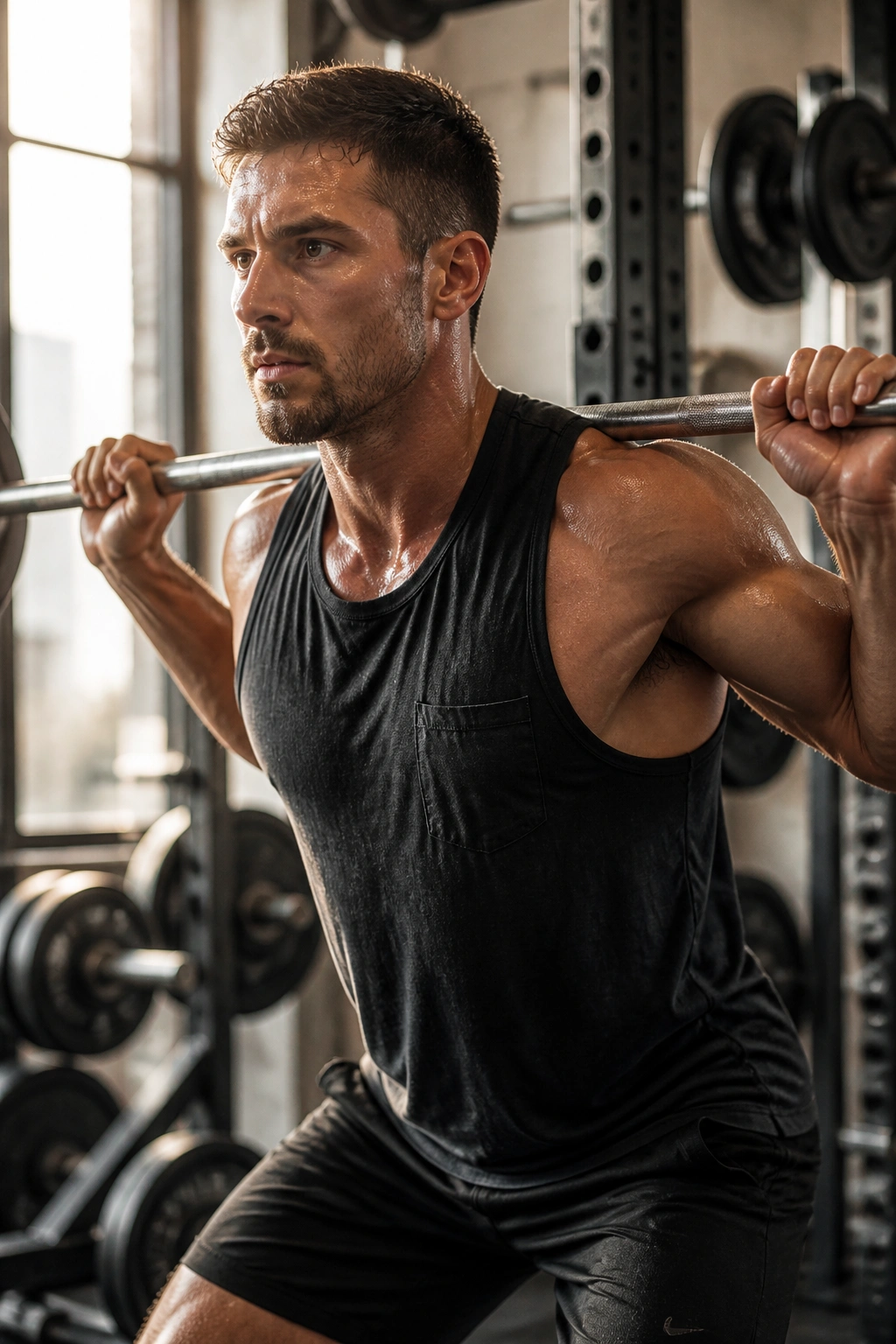 Lifter performing warm-up sets with light weights in gym