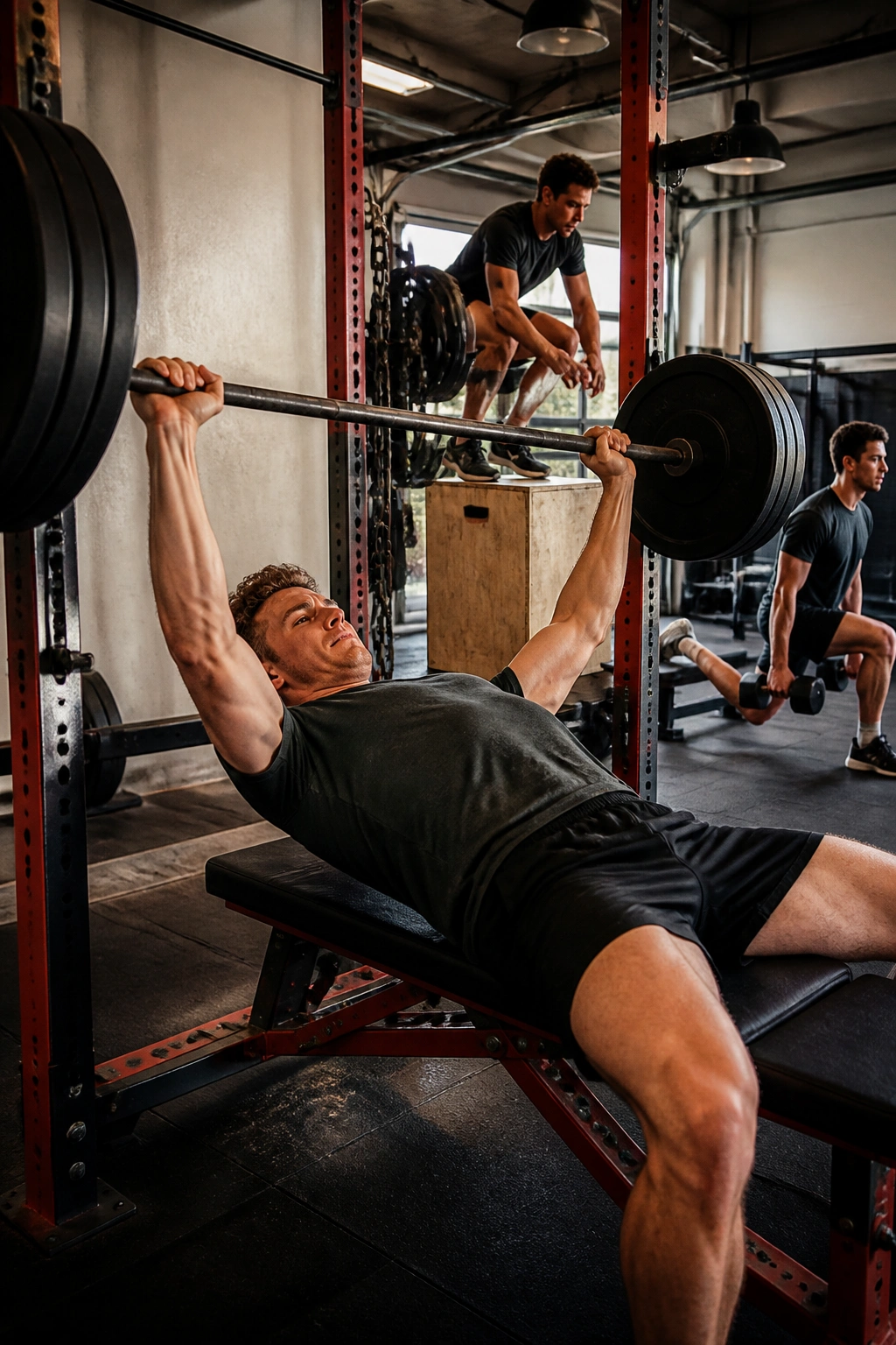 Lean lifter performing varied Westside-style strength work in a gym