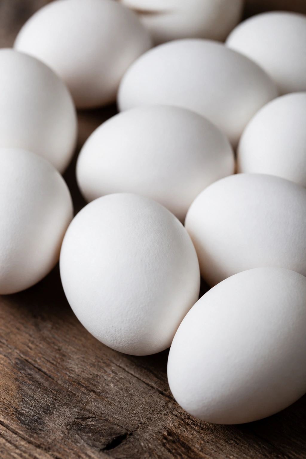 Cluster of whole eggs on rustic surface, breakfast protein staple.