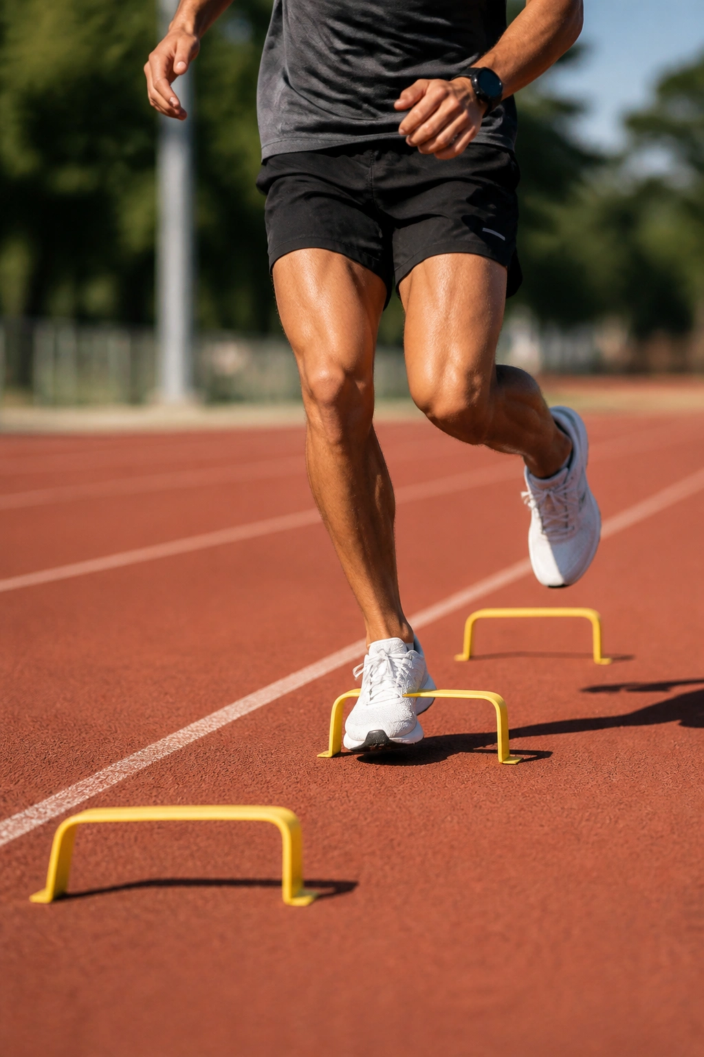 Runner performing wicket runs with ground markers on track