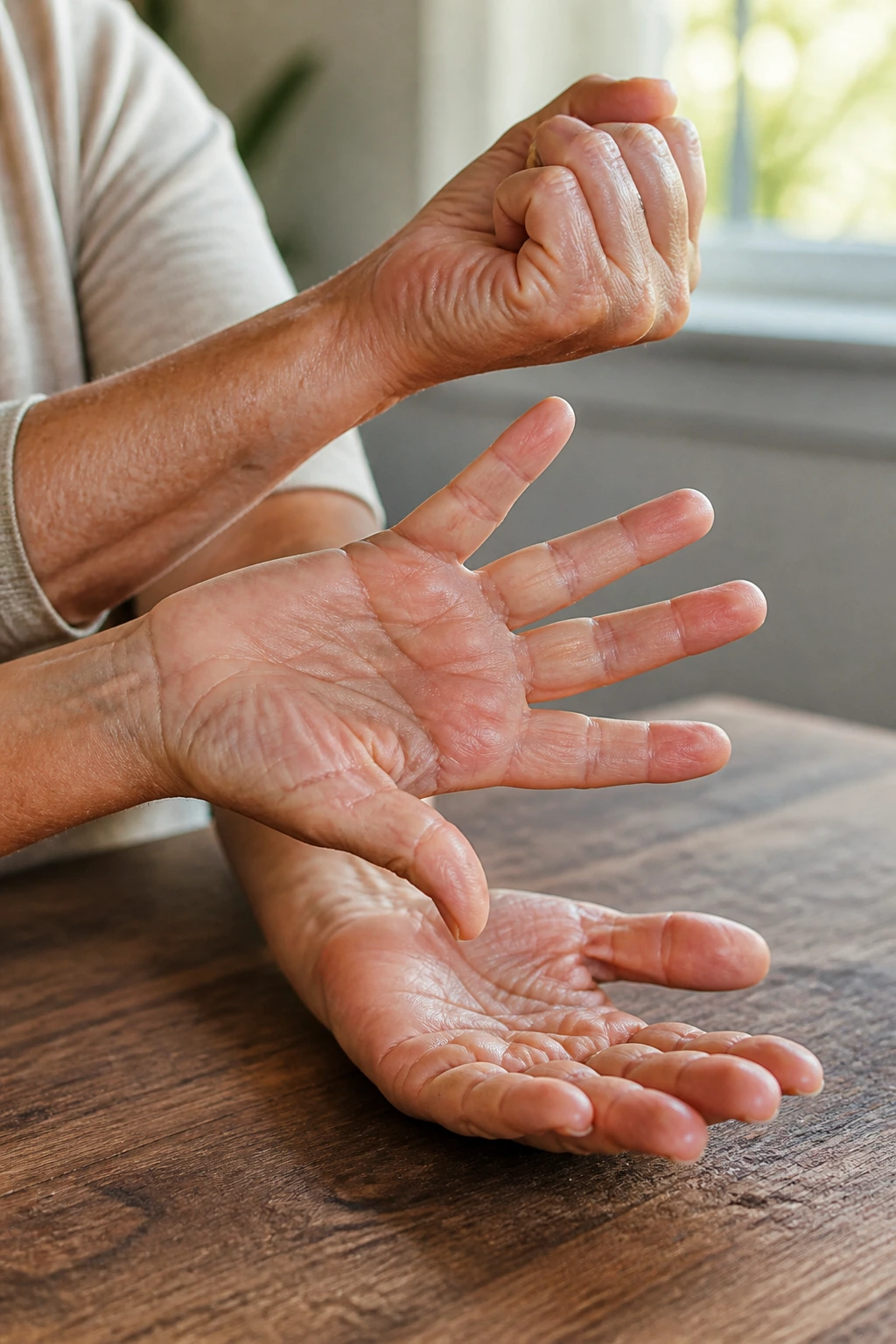 Hands performing wrist circles and finger spreads