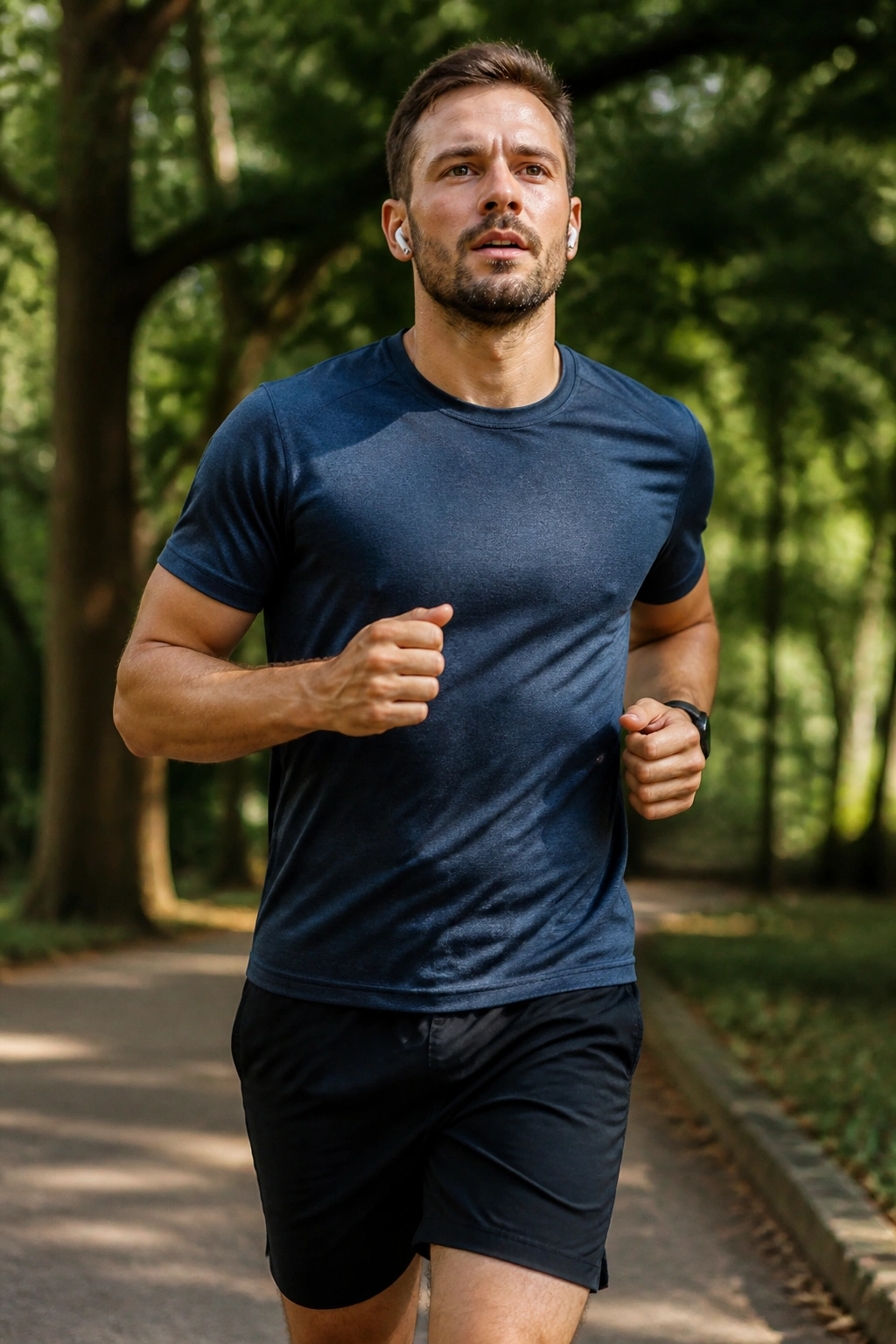 Person walking briskly in park at zone 2 cardio pace