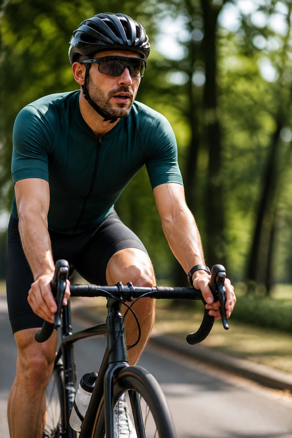 Person cycling at Zone 2 pace on a bike in park