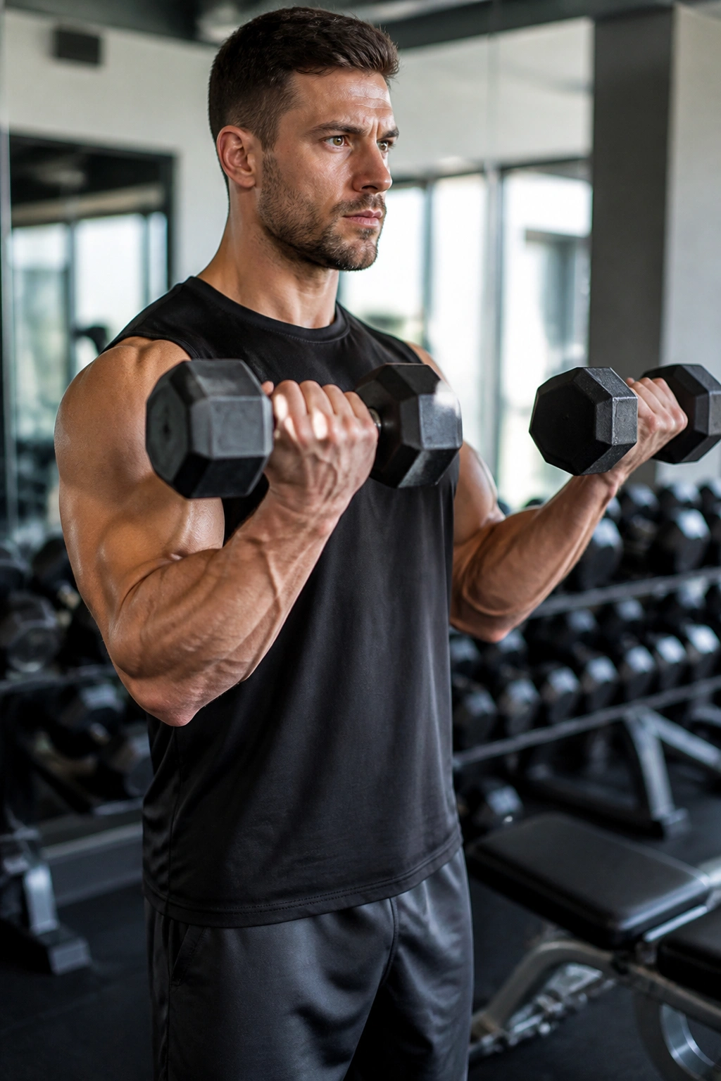 Close-up of arms performing Zottman curls with wrist rotation