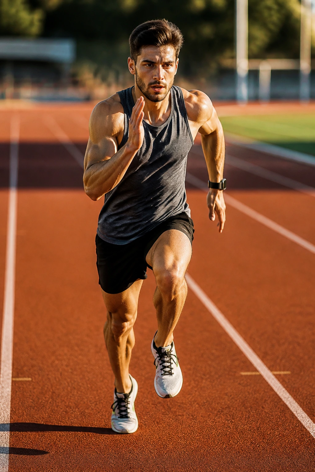 Runner on track performing 30/30 repeats with fast and float phases