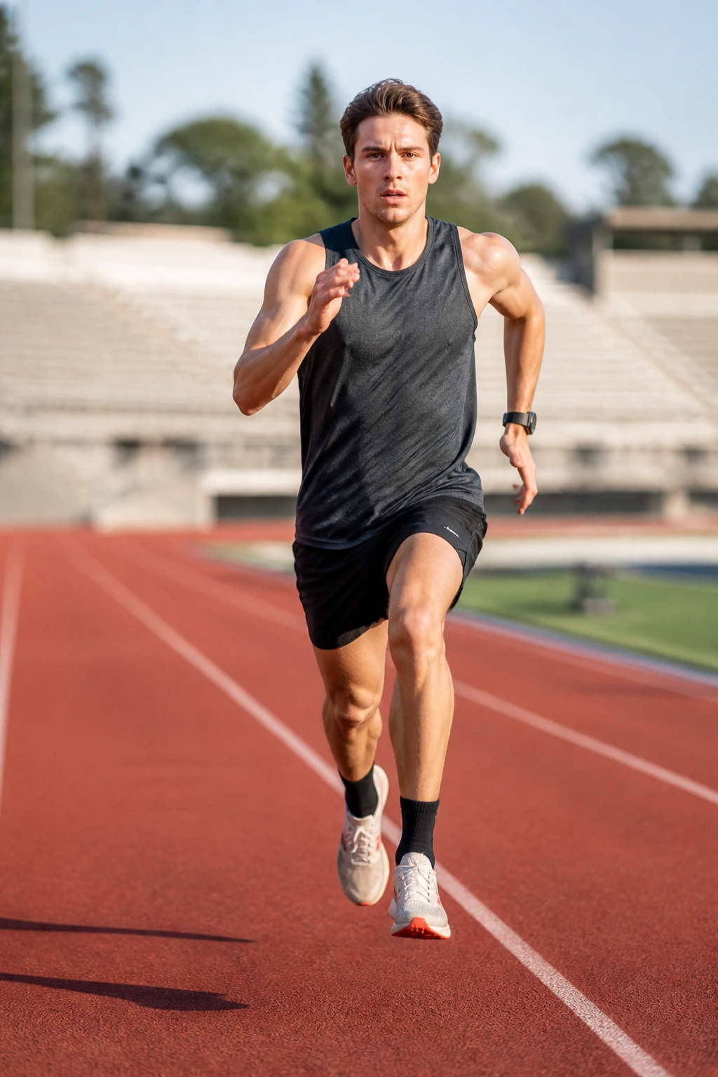 Runner sprinting on track during interval training