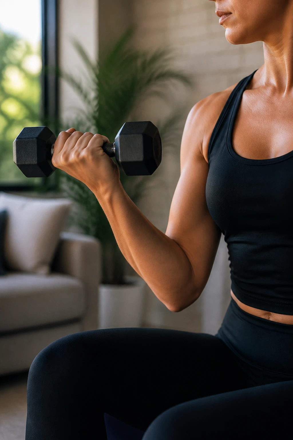 Close-up of a bent arm holding a dumbbell at 90 degrees during an isometric hold