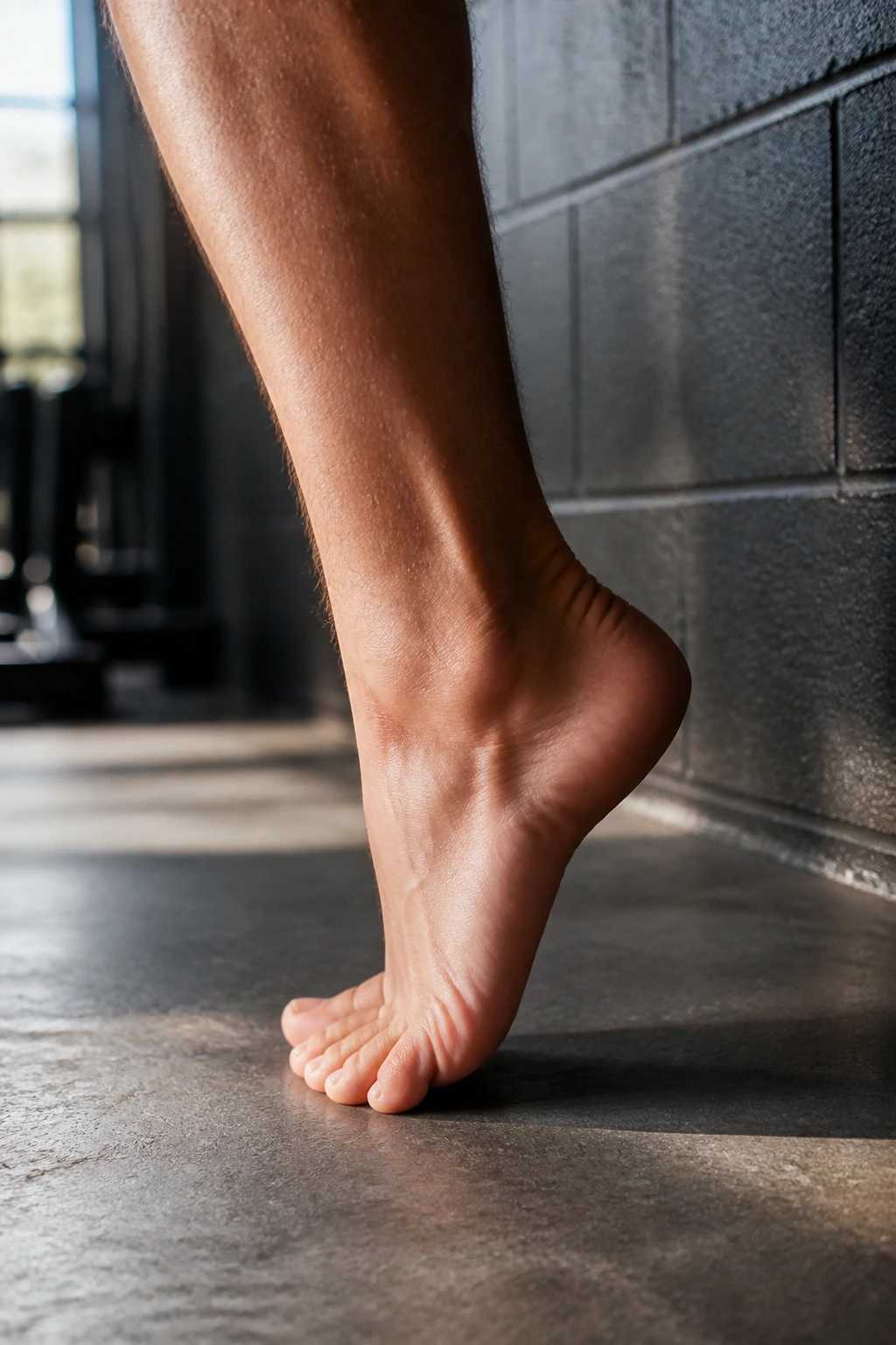 Close-up of ankle circle movement during warm-up in a gym