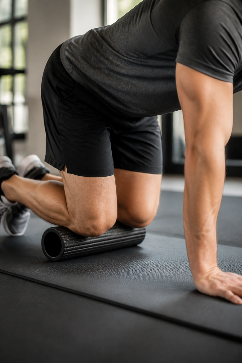 Kneeling shin roll exercise targeting anterior tibialis muscle