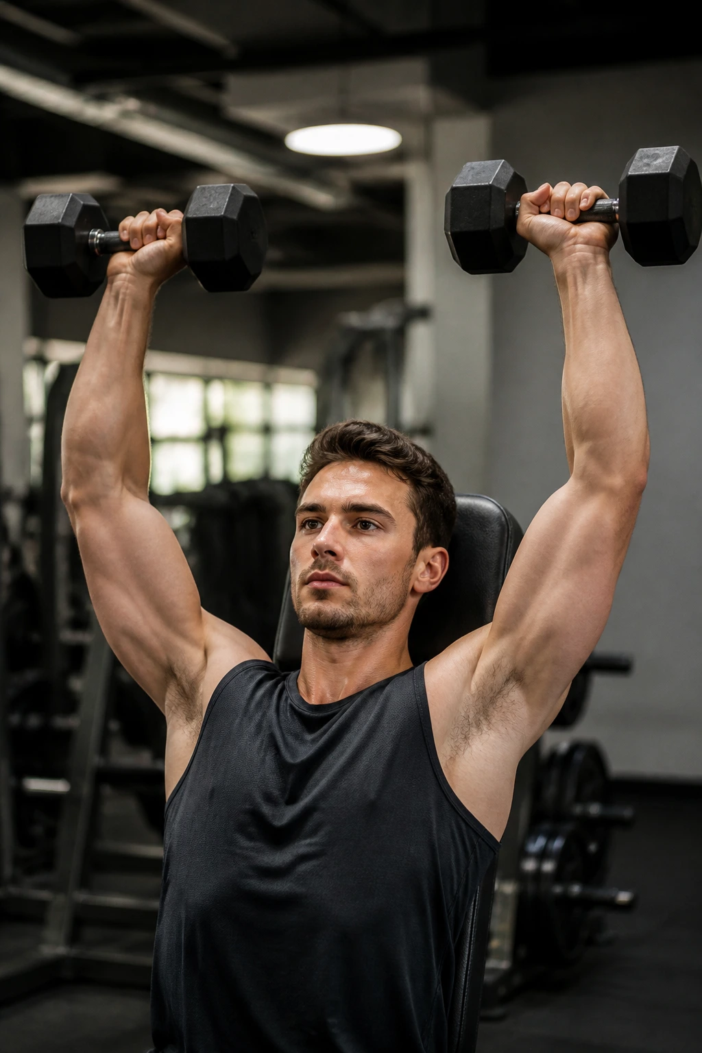 Arnold press performed by a real person with rotation during overhead press