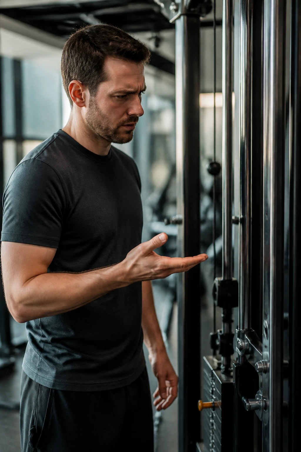 Person in gym asking for help with cable machine