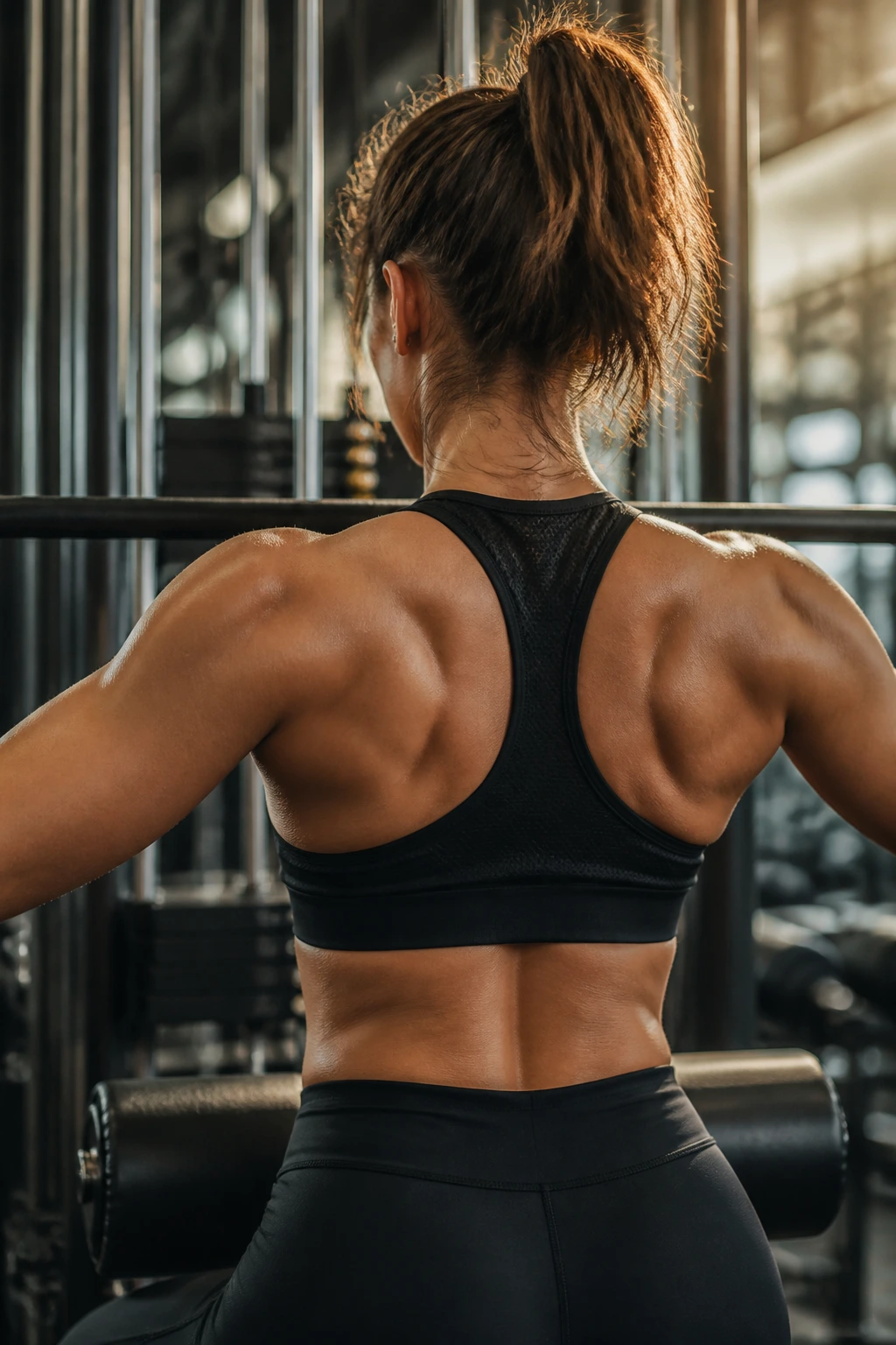 Close-up back and shoulder muscles during pulling movement