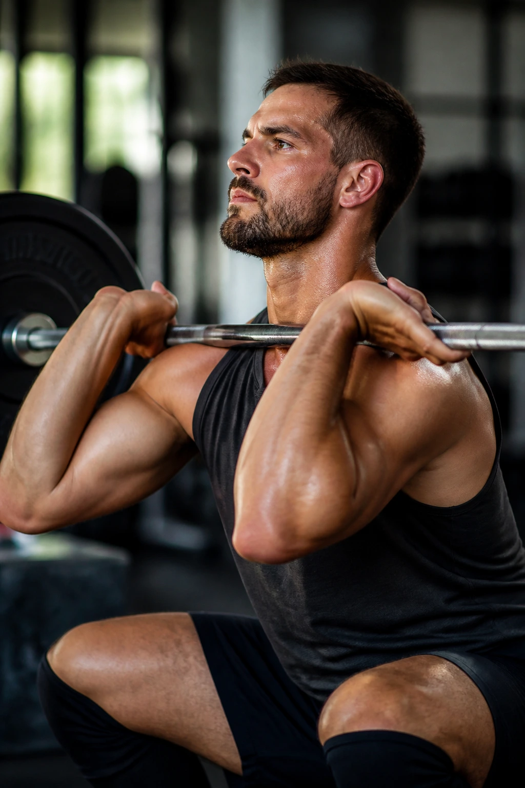 Athlete performing barbell front squat in gym illustrating strength and finisher concept