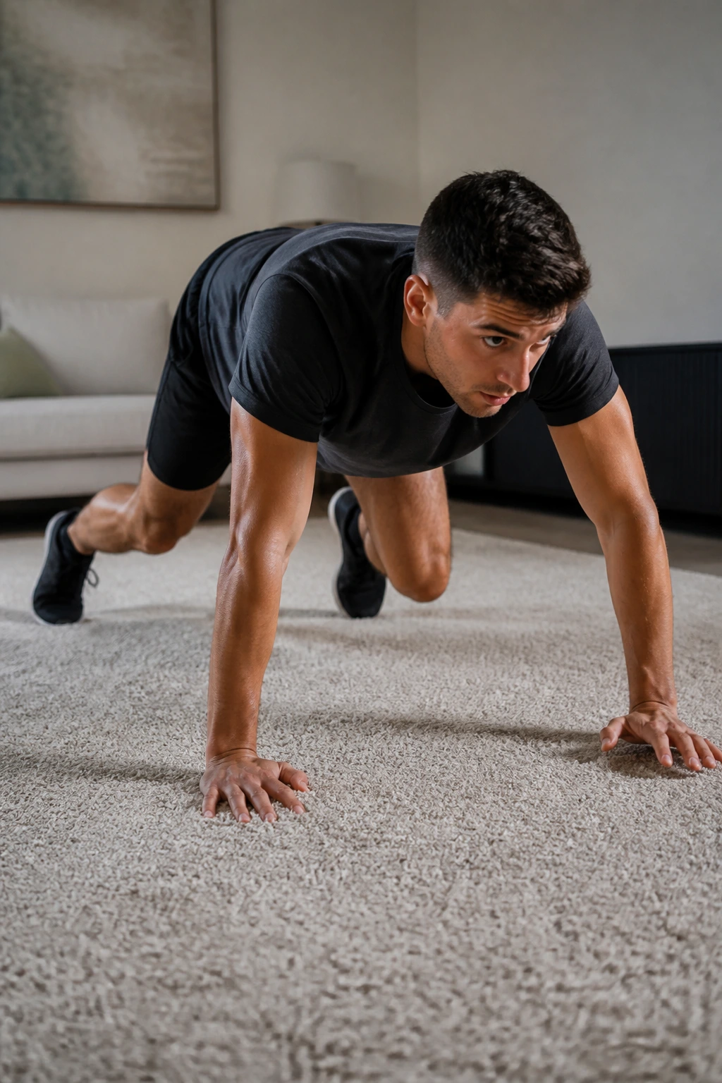 Person in bear crawl position with hips level