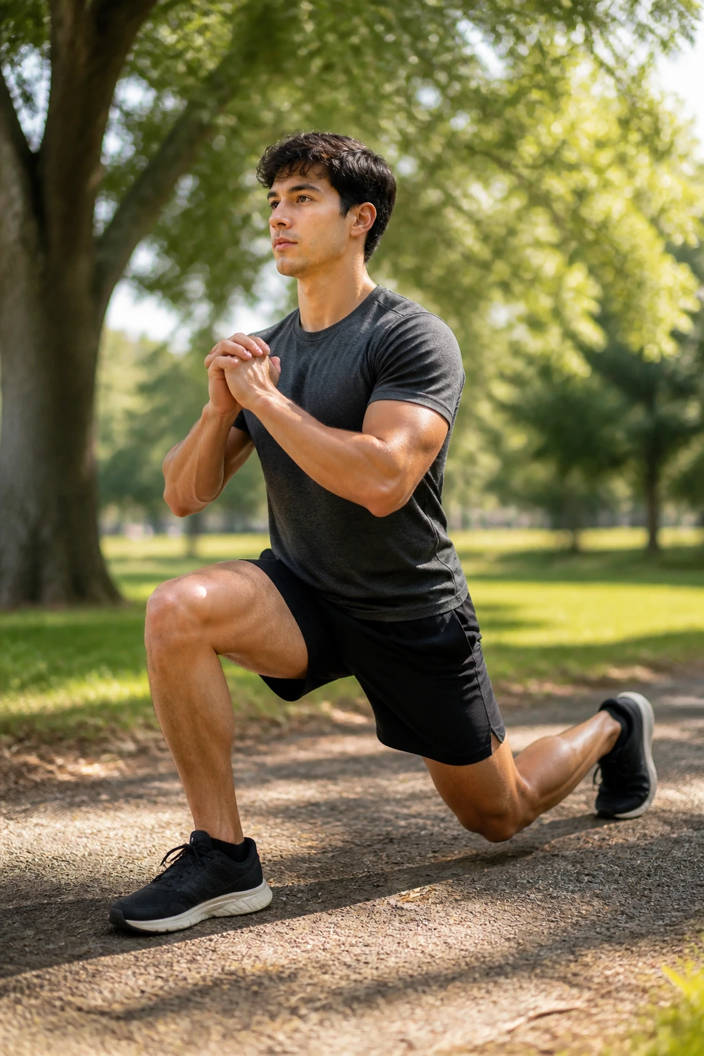 Person performing a split squat outdoors to build beginner strength