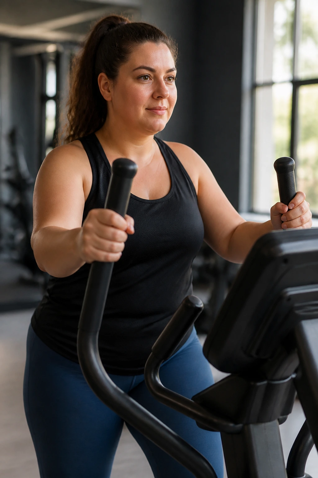 Beginner-friendly cross trainer session on a real woman in a gym