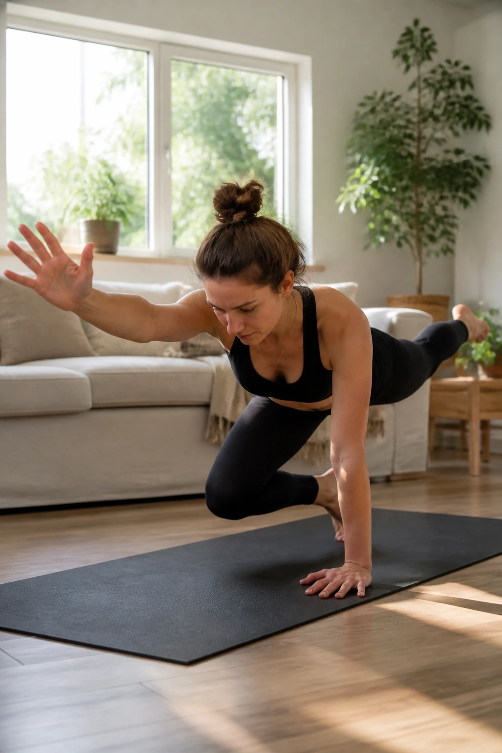 Person performing bird dog knee-to-elbow with controlled form