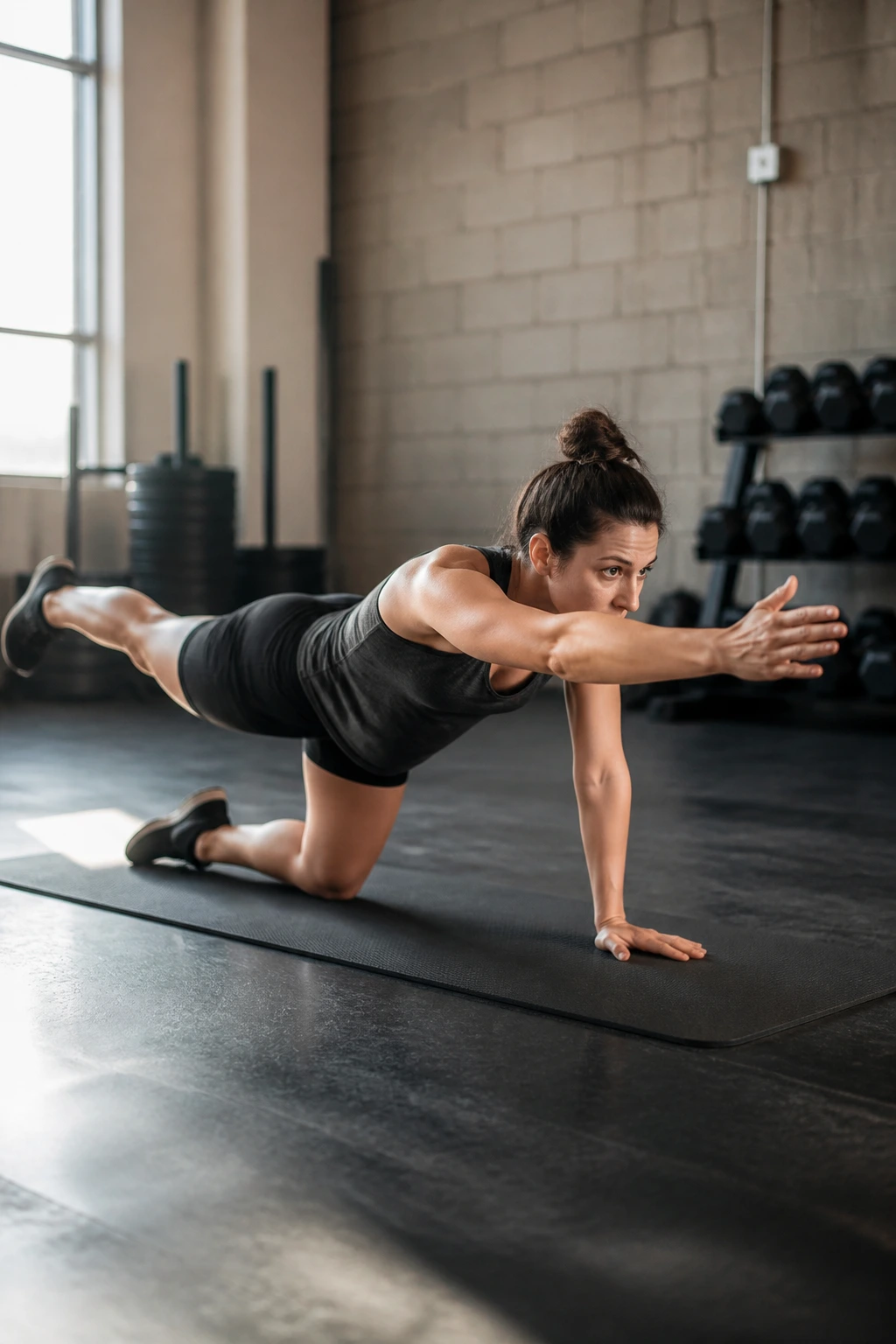 Person doing bird-dog exercise on mat