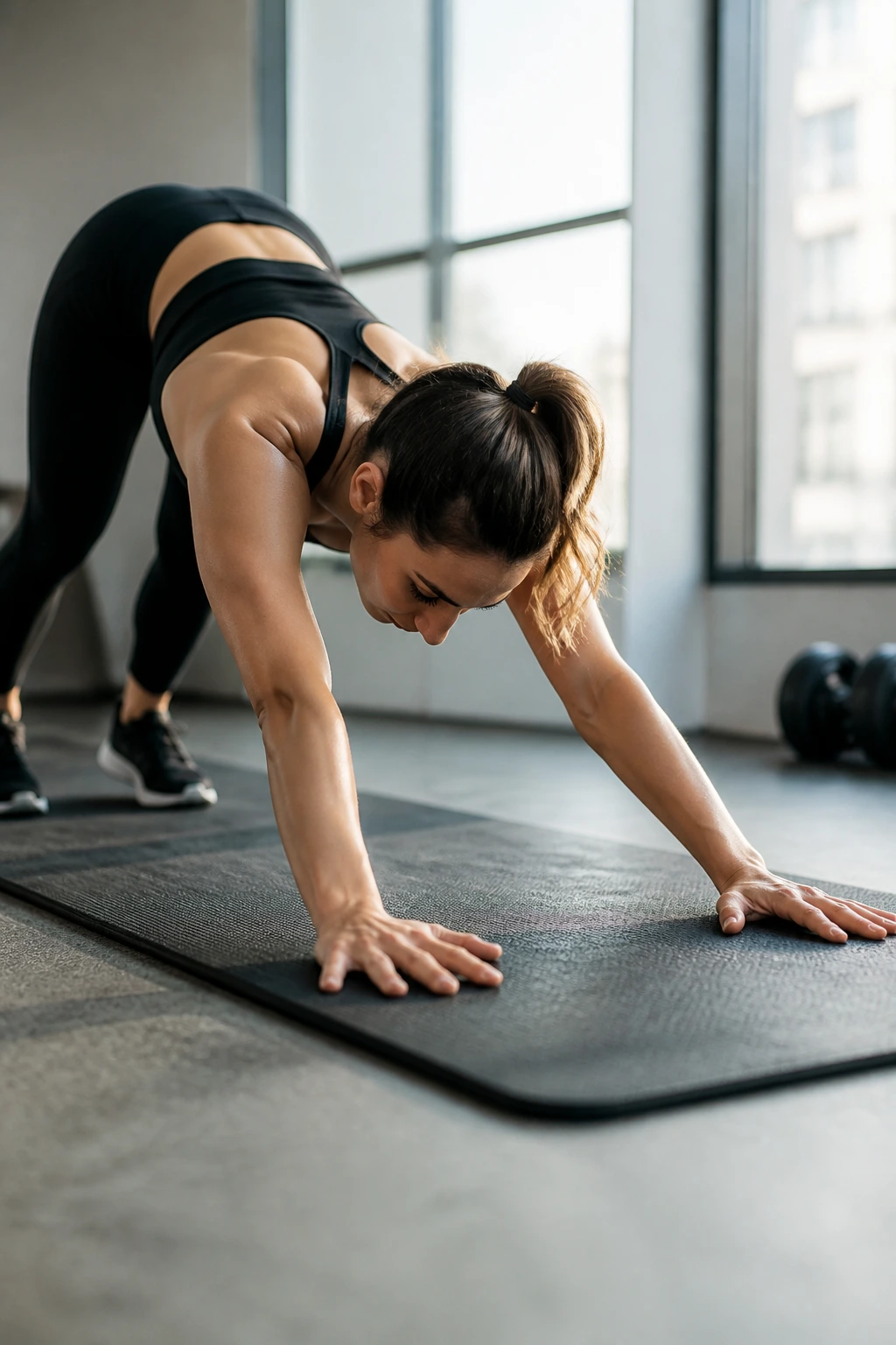 Person performing an inchworm on a gym mat