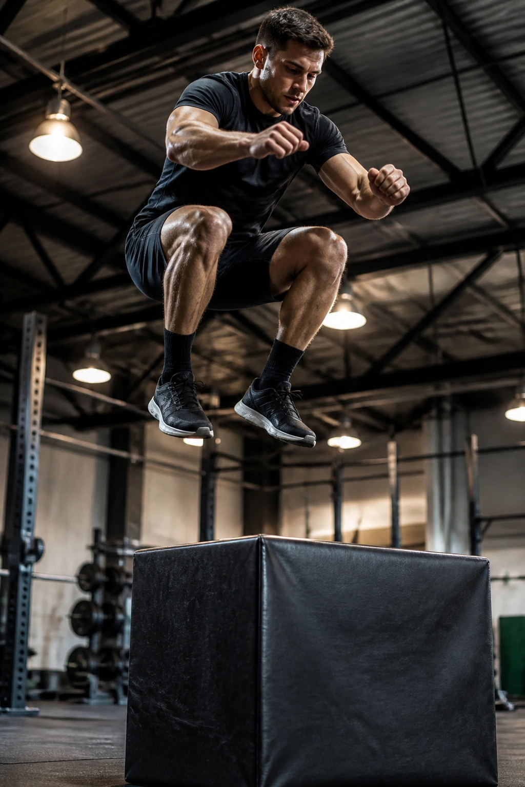 Athlete performing box jump for 5K speed plan