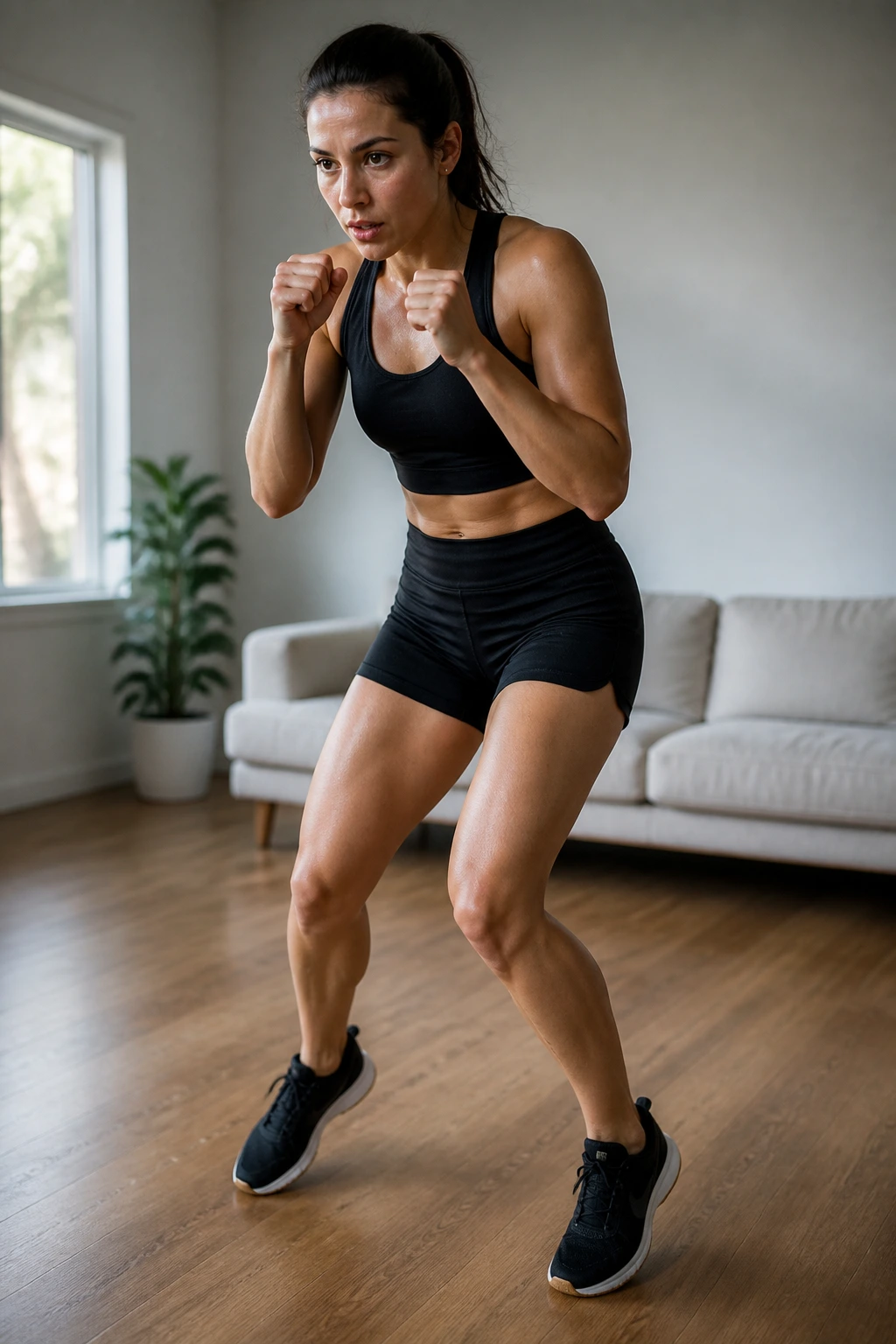 Real person boxery shuffle indoors with light bounce