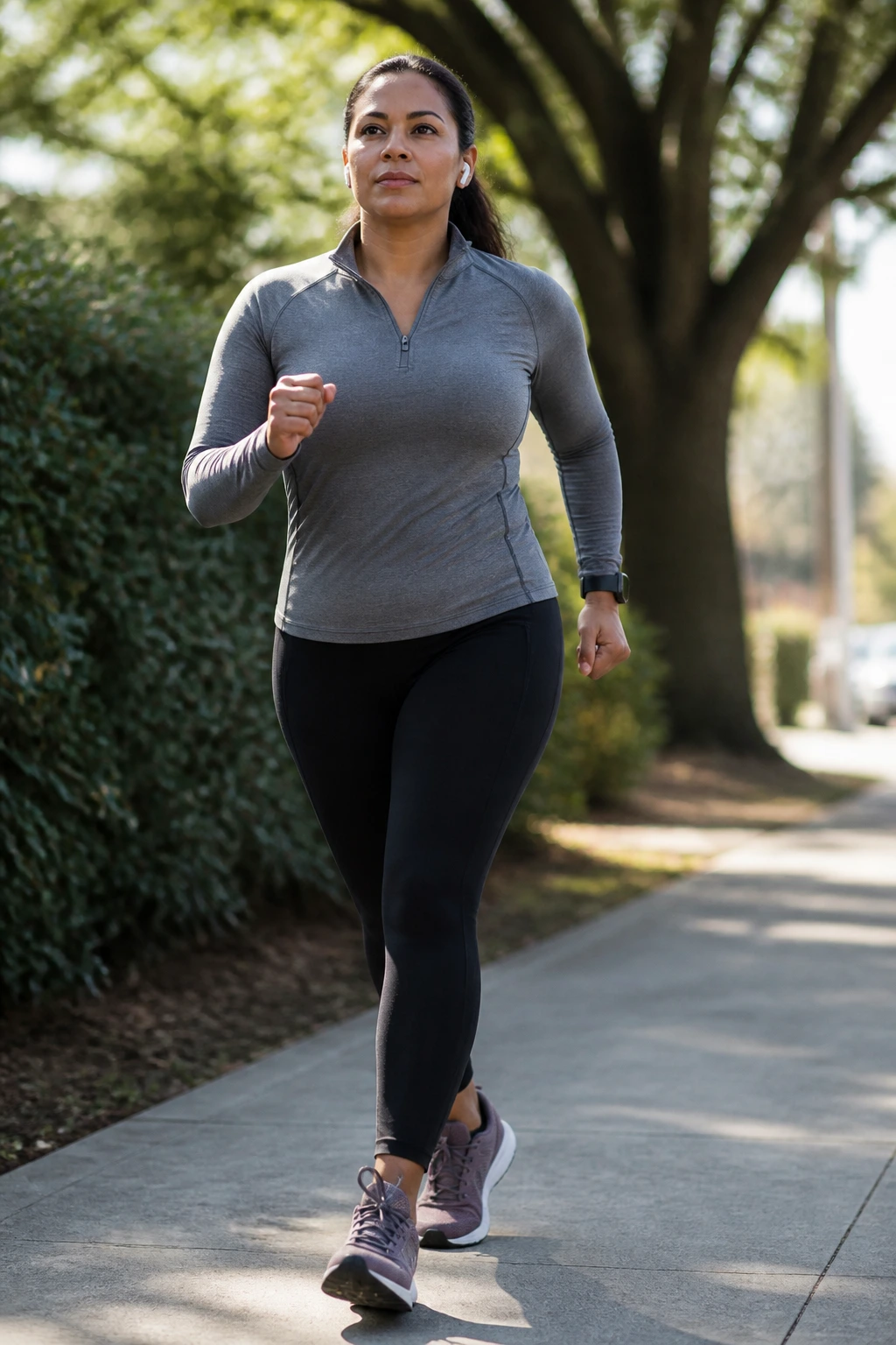 Person walking briskly on an outdoor path, illustrating interval walking