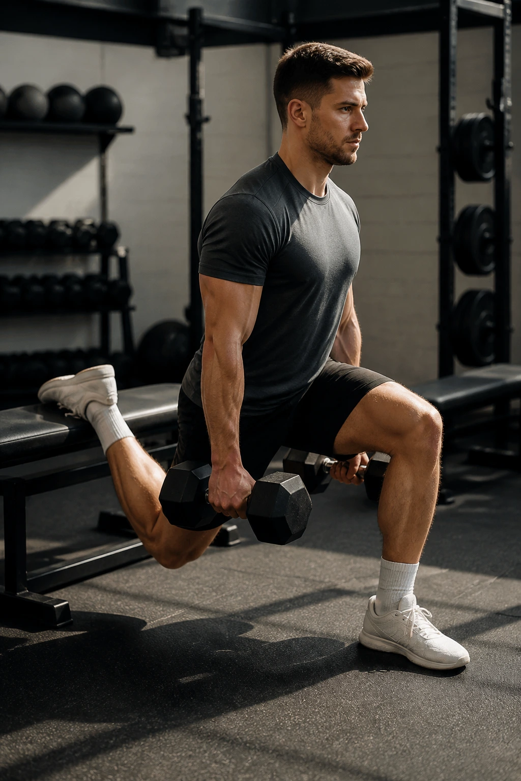 Bulgarian split squat close-up in a lunge
