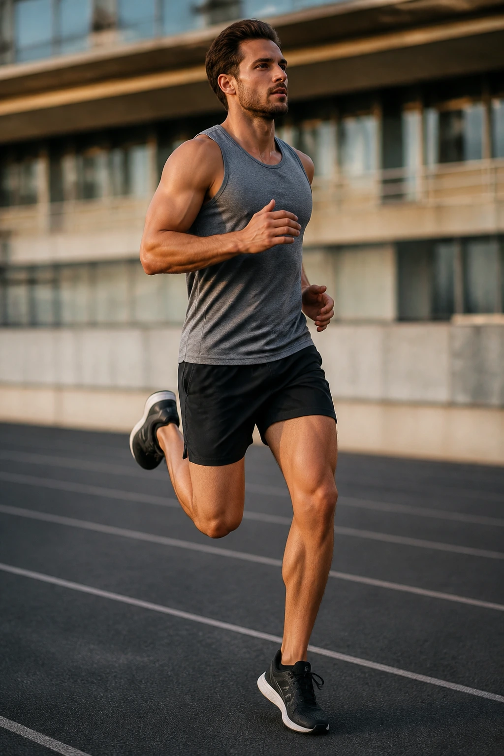 Person performing butt kicks during warmup on track