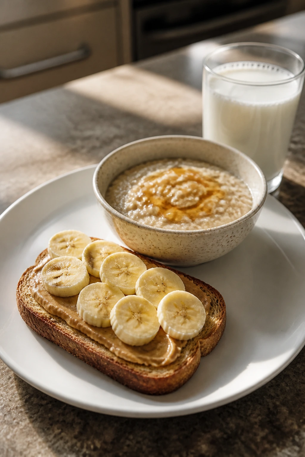 Close-up plate showing a small calorie surplus breakfast