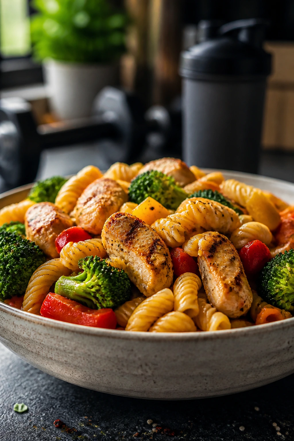 Close-up of a carb-packed pre/post-workout bowl in a kitchen