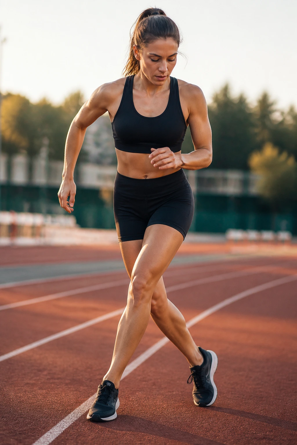 Athlete performing carioca drill on track mid-motion