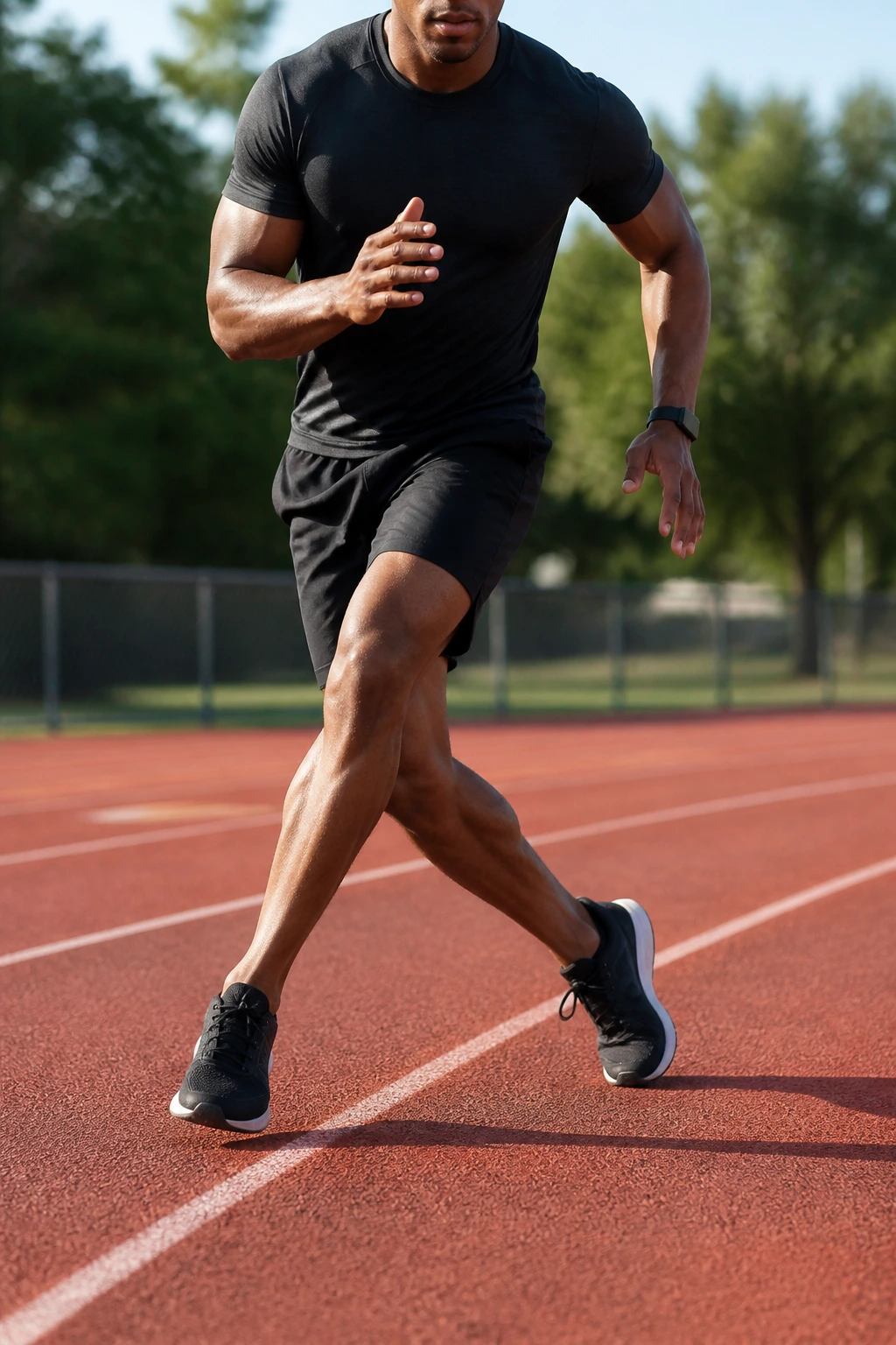 Athlete performing carioca steps with hip rotation on track.