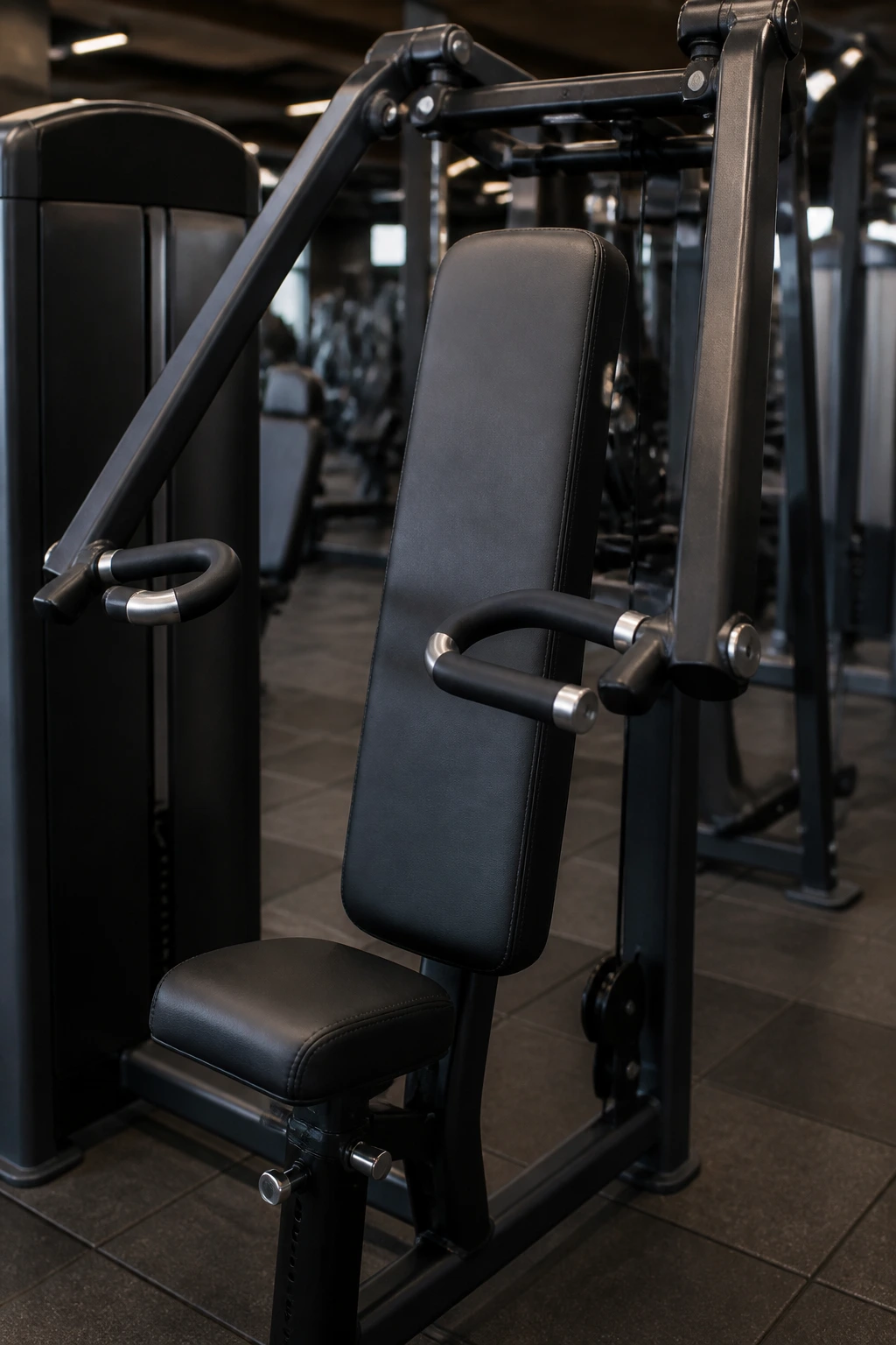 Close-up of Chest Press Machine handles and fixed path in a gym