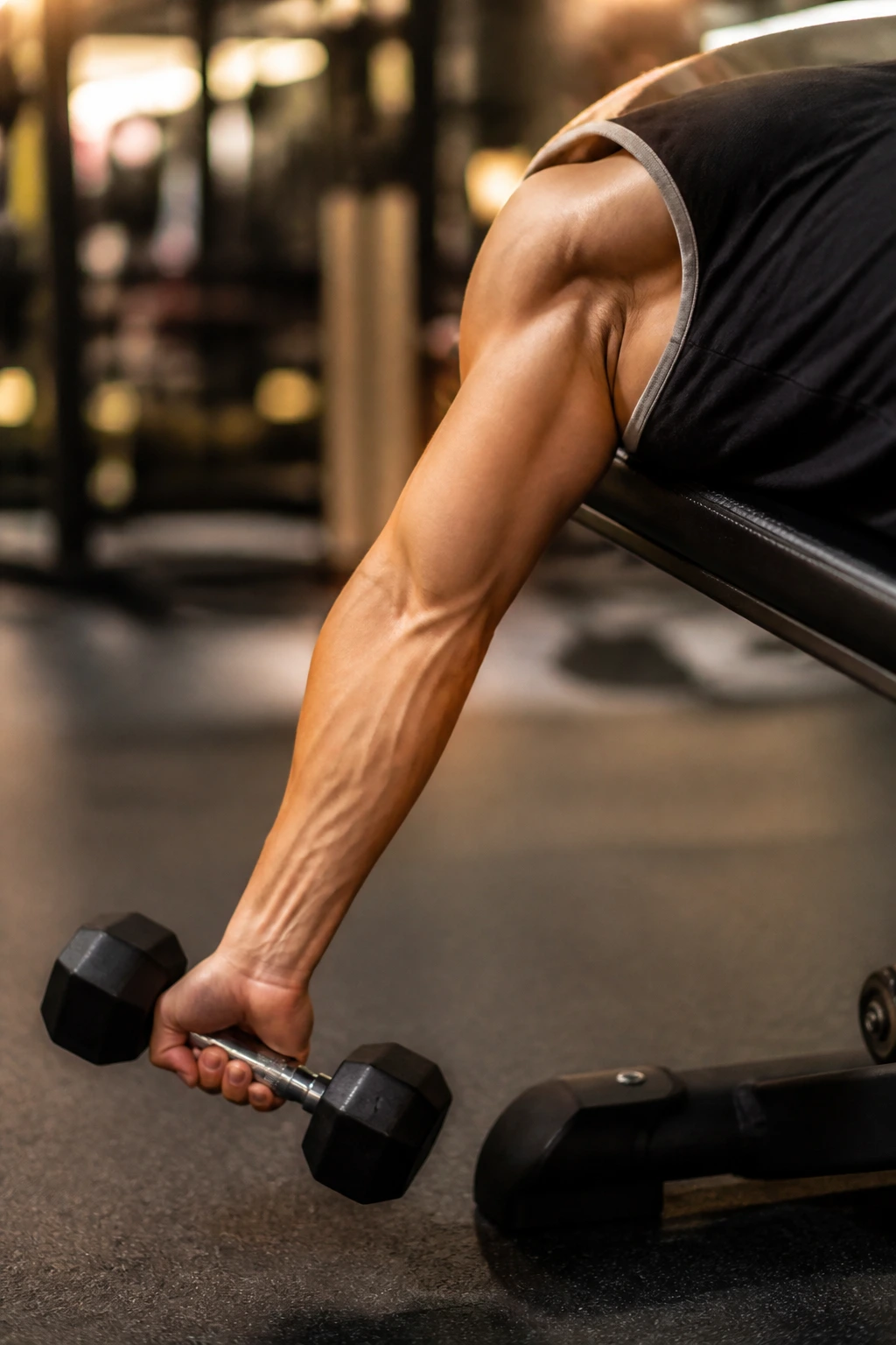 Forearm lowering dumbbell with controlled descent