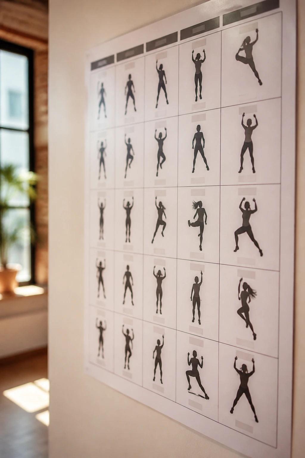 Close-up of a calendar grid with dancing silhouettes representing Dance Cardio Calendar